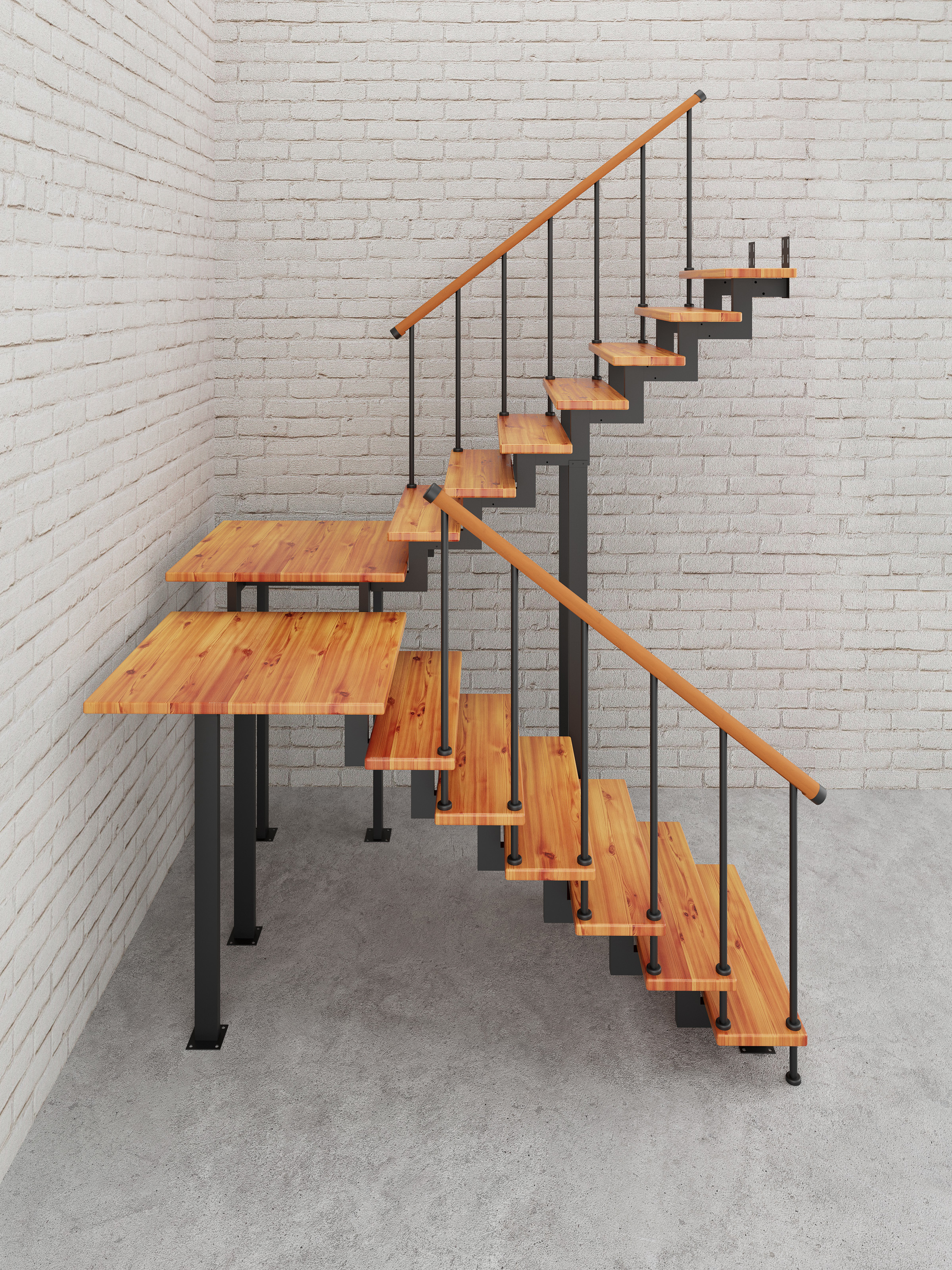 Изображение товара Модульная лестница Стамет Элегант Комфорт разворотная с площадкой 2850 мм черная