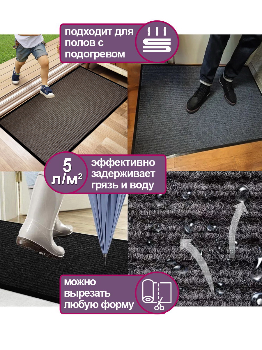 Изображение товара Ковровая дорожка Qingdao 1x30 м из полиэстера серого цвета для дома и офиса