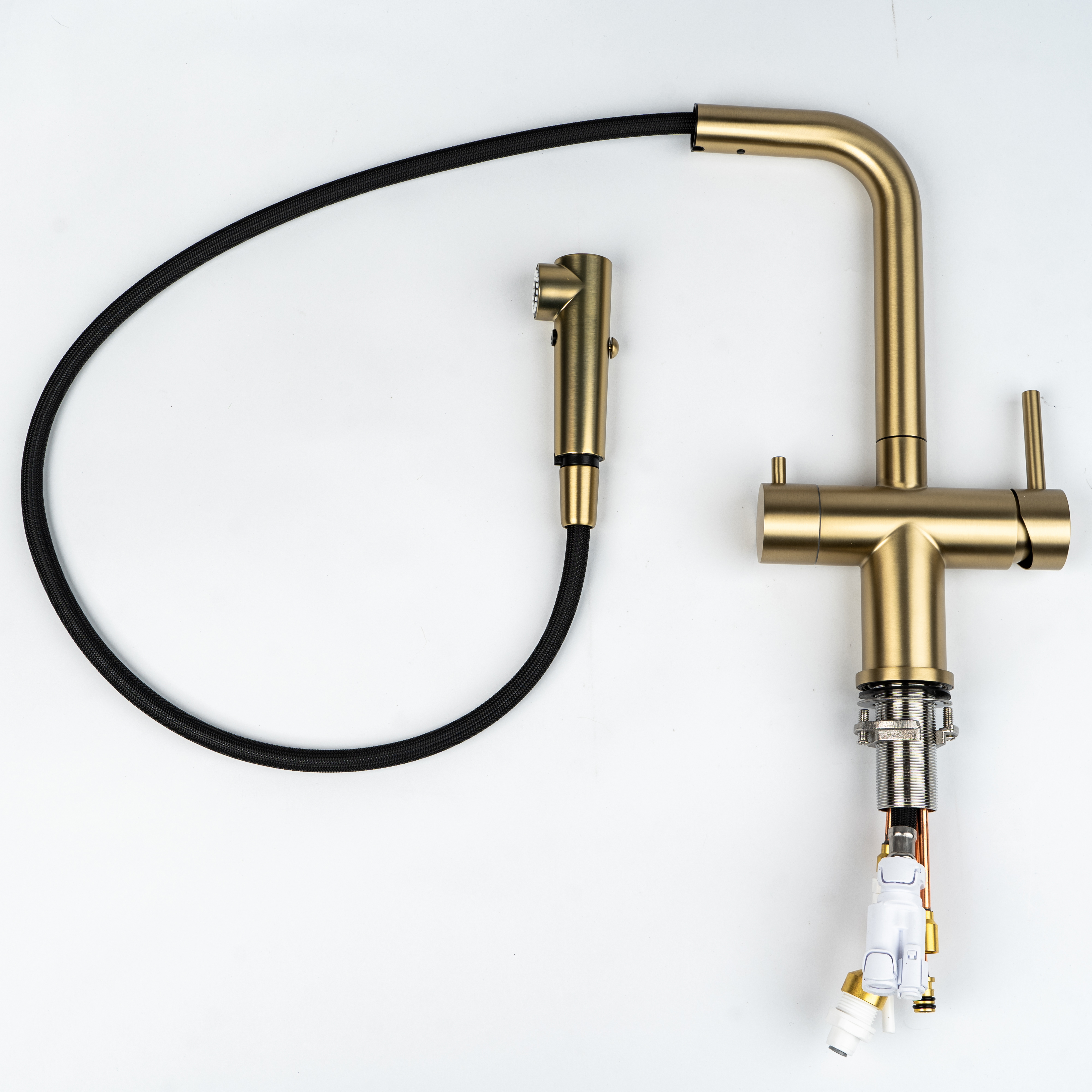 Изображение товара Смеситель GRANDEX AQUA INTEGRA-SP выдвижной излив светлое золото