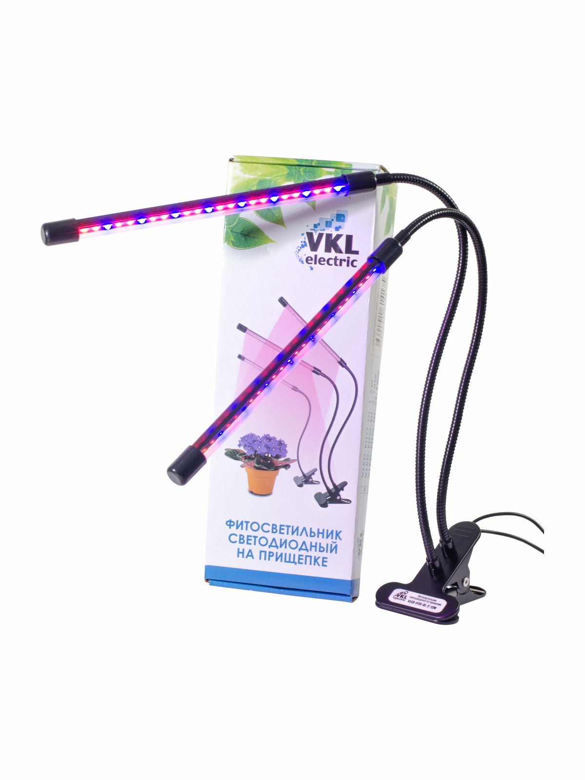 Изображение товара Фитосветильник светодиодный VKL ELECTRIC 1205138 на прищепке 110 мм 12 Вт красно-синего спектра для рассады