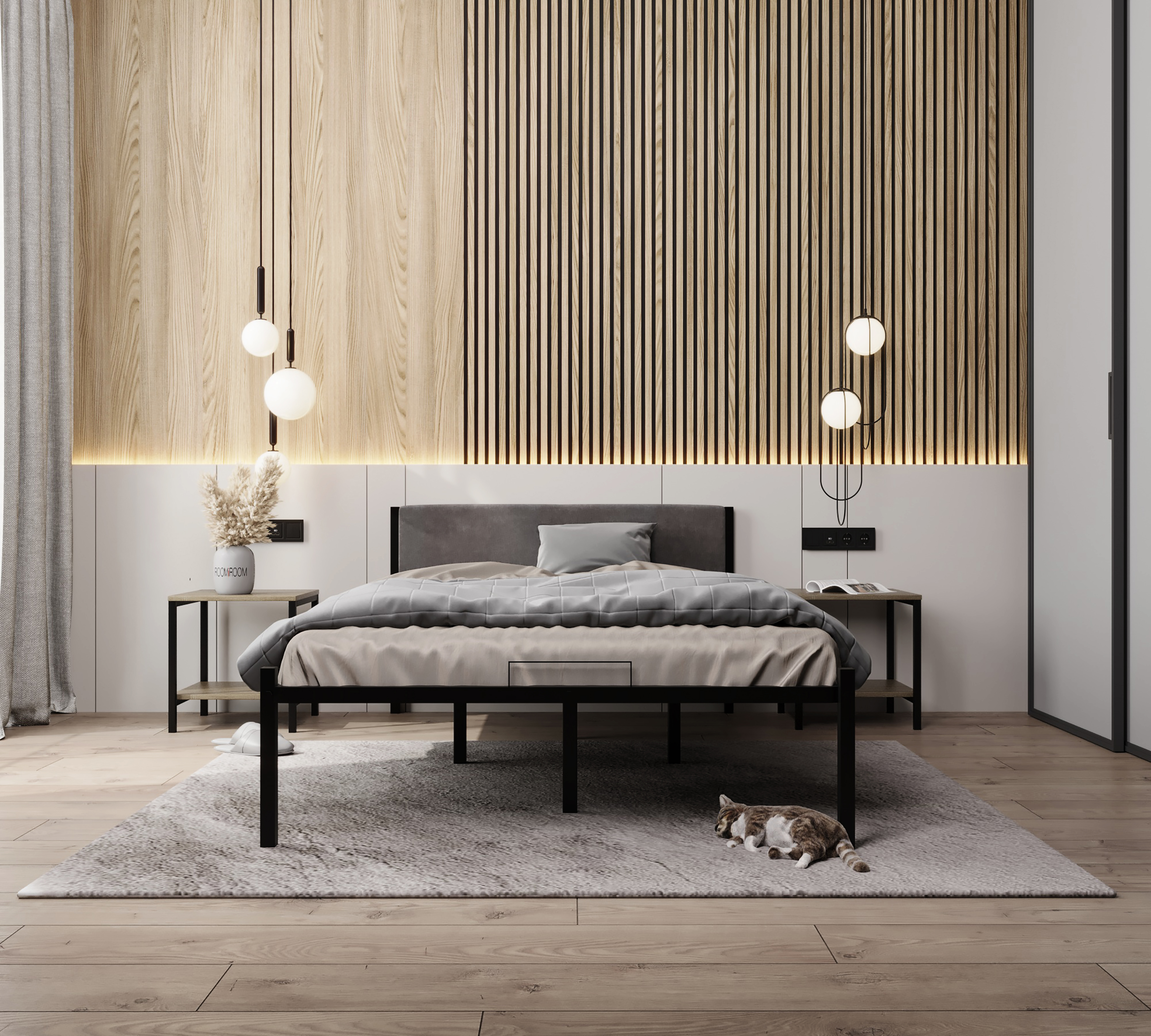 Изображение товара Кровать полутороспальная Alicia с мягким изголовьем 120x200 см черный/серый