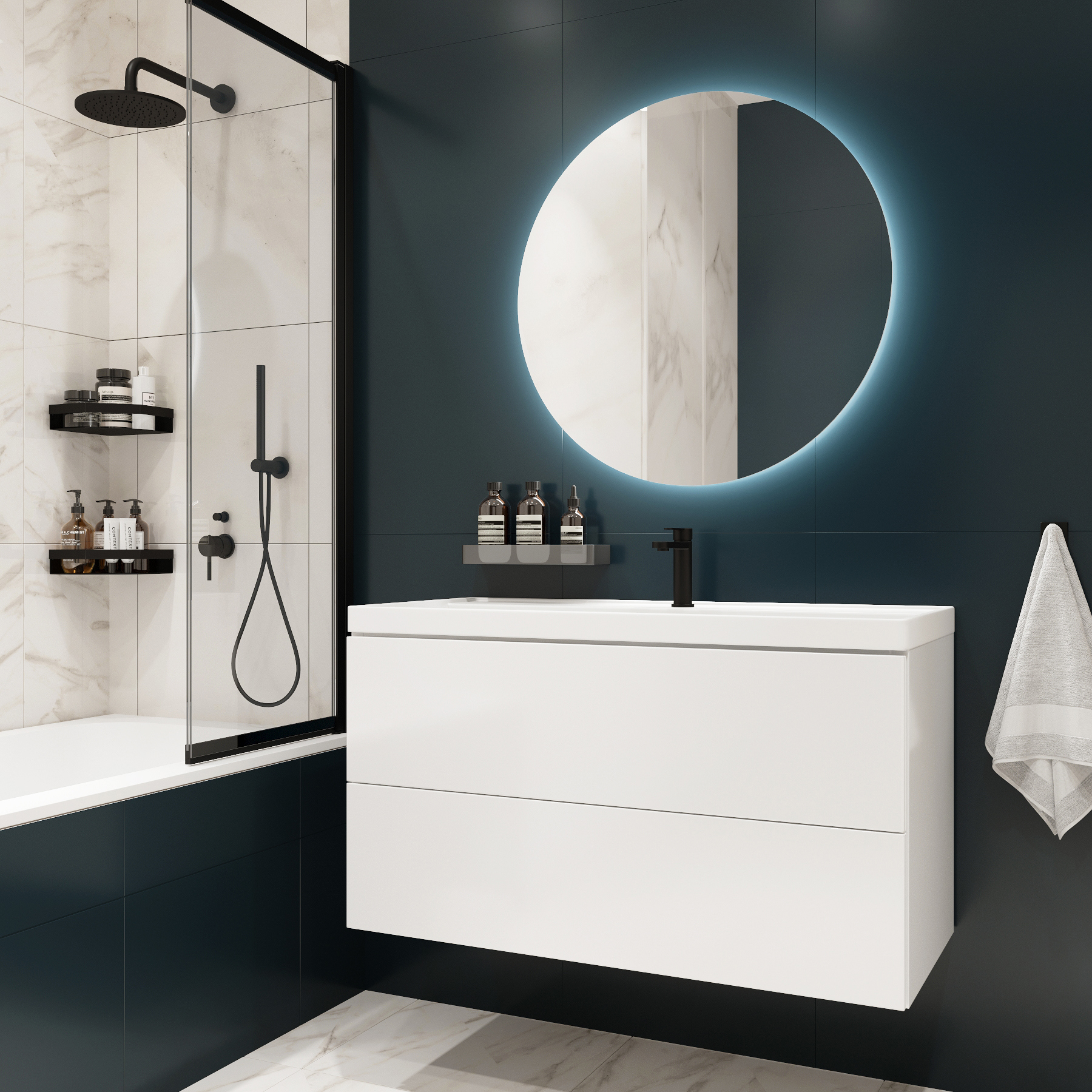 Изображение товара Подвесная тумба с раковиной Mebelvann TREND 100 см белый влагостойкий материал