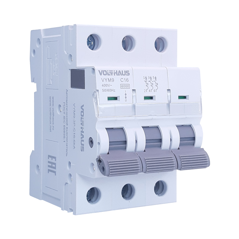 Изображение товара Автоматический выключатель Volthaus VYM9 3P C16 А 6 кА VYM9-3P-C16-6кА