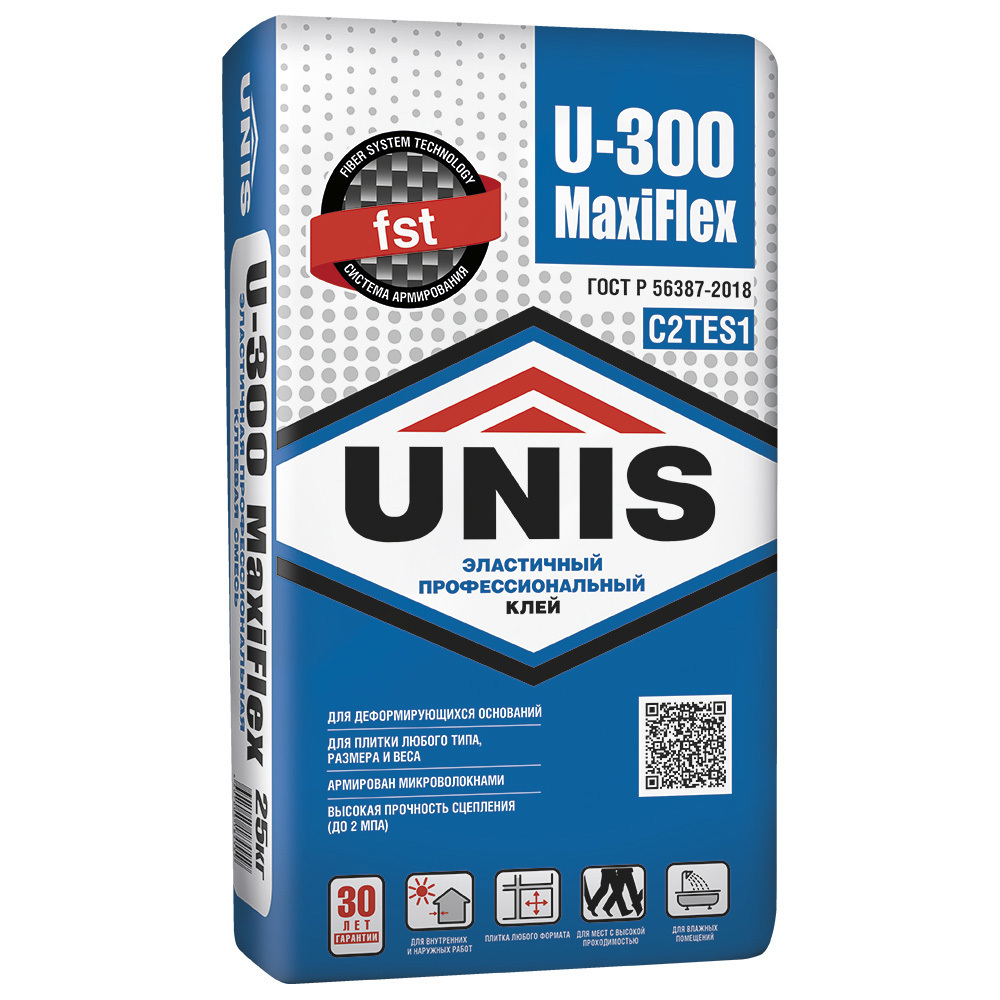 Изображение товара Клей для плитки Unis U-300 Maxiflex C2TES1 армированный 25 кг