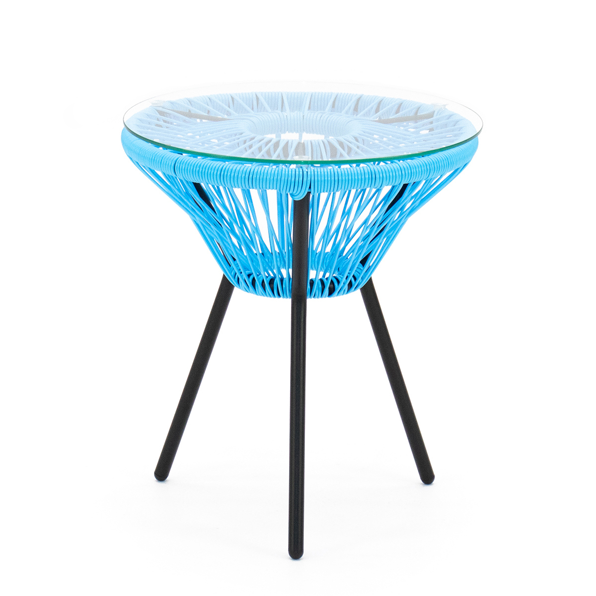 Изображение товара Кофейный садовый стол Акапулько из стали и стекла 42 см синий KORNERA