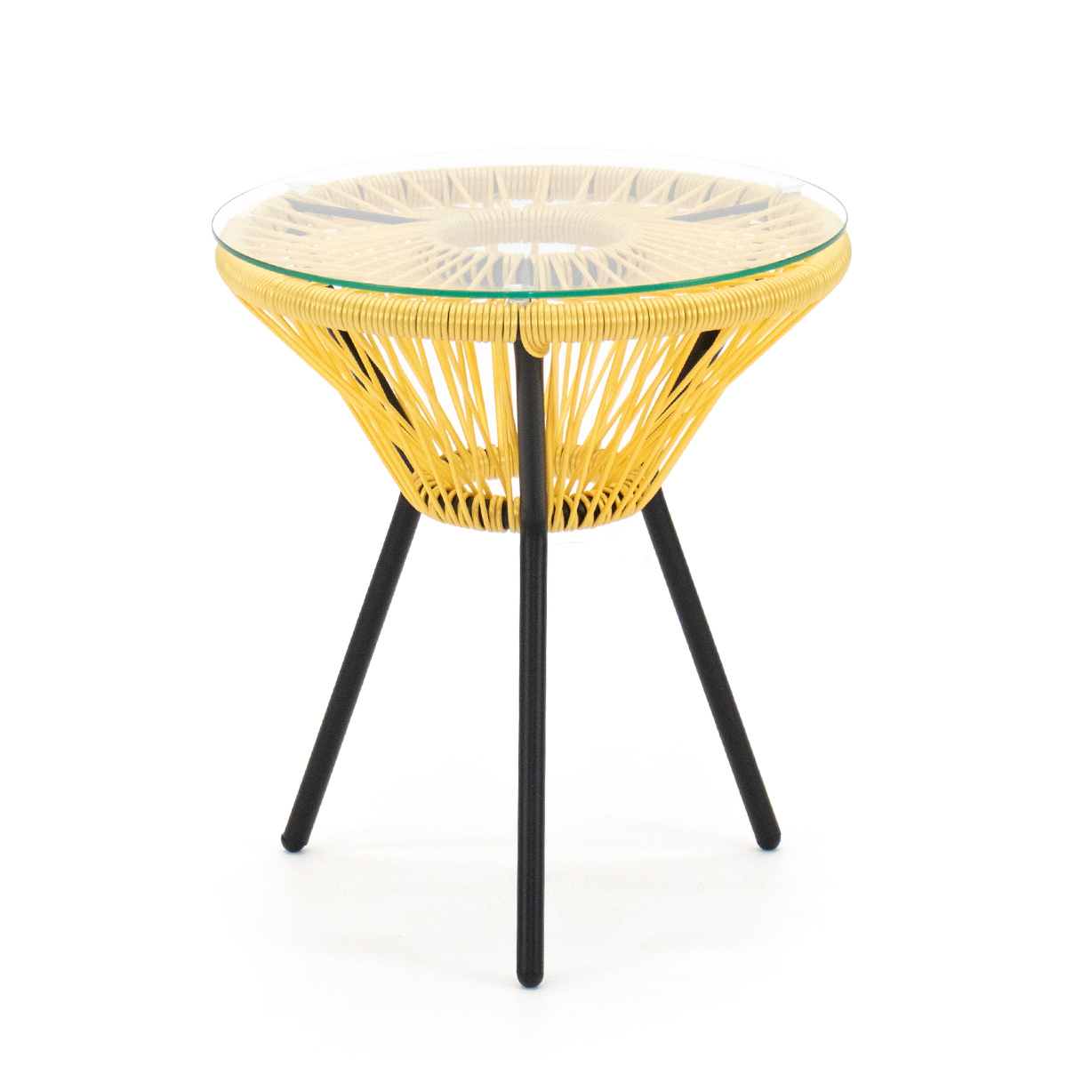 Изображение товара Садовый кофейный столик Kornera Акапулько 42x42x48 см желтый сталь искусственный ротанг