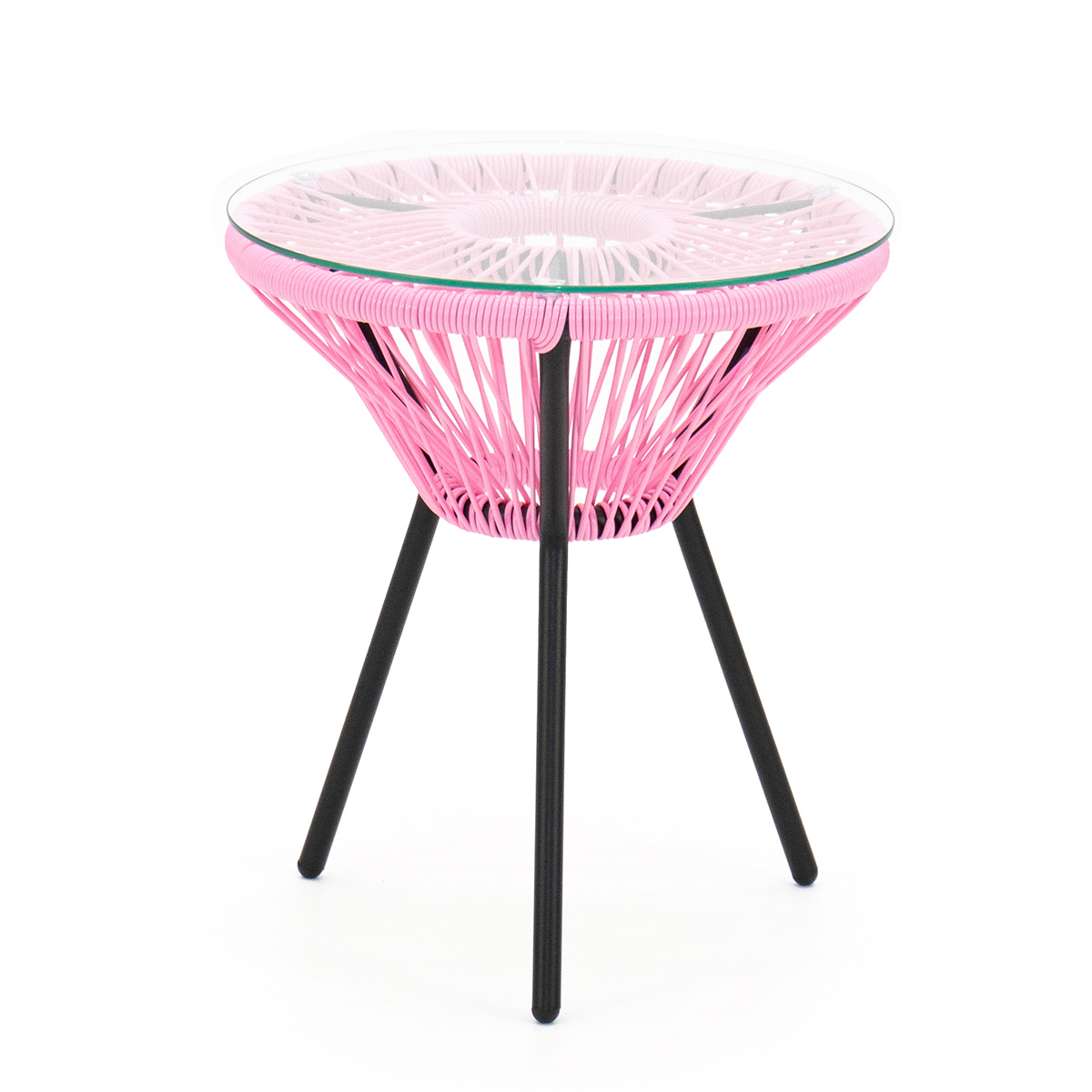 Изображение товара Садовый кофейный столик Kornera Акапулько 013002-bk-pk 42 см x 42 см x 48 см сталь искусственный ротанг розовый