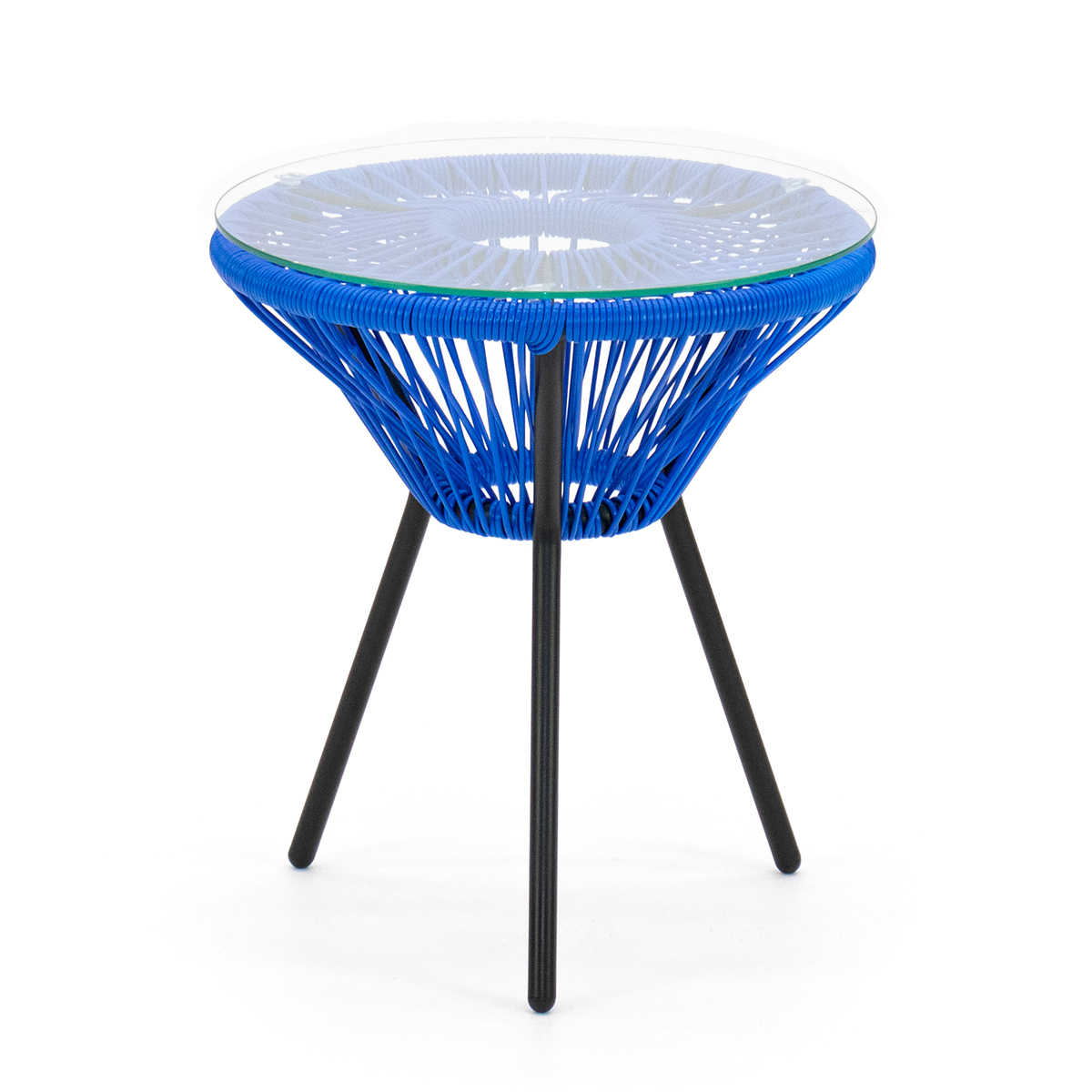 Изображение товара Корнера Акапулько садовый кофейный столик синего цвета 42x42x48 см сталь и искусственный ротанг