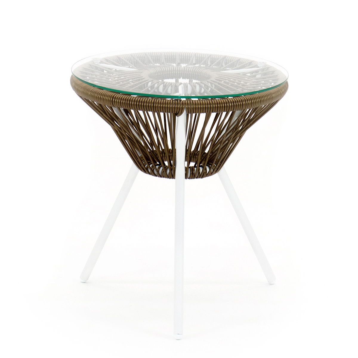 Изображение товара Садовый кофейный столик Kornera Акапулько 42х42х48 см сталь искусственный ротанг оранжевый/медный