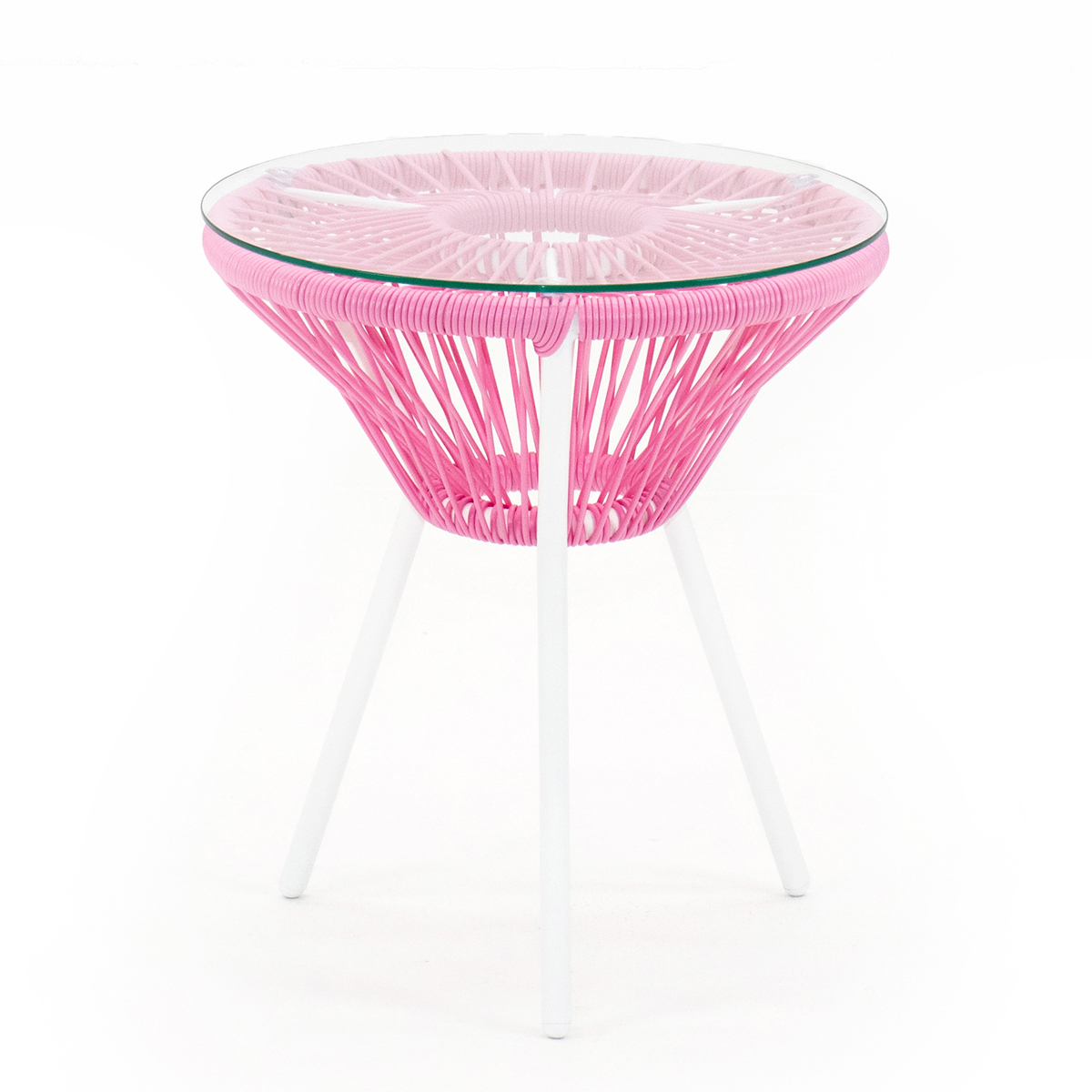 Изображение товара Современный садовый кофейный столик Kornera Акапулько 42 см розовый сталь искусственный ротанг