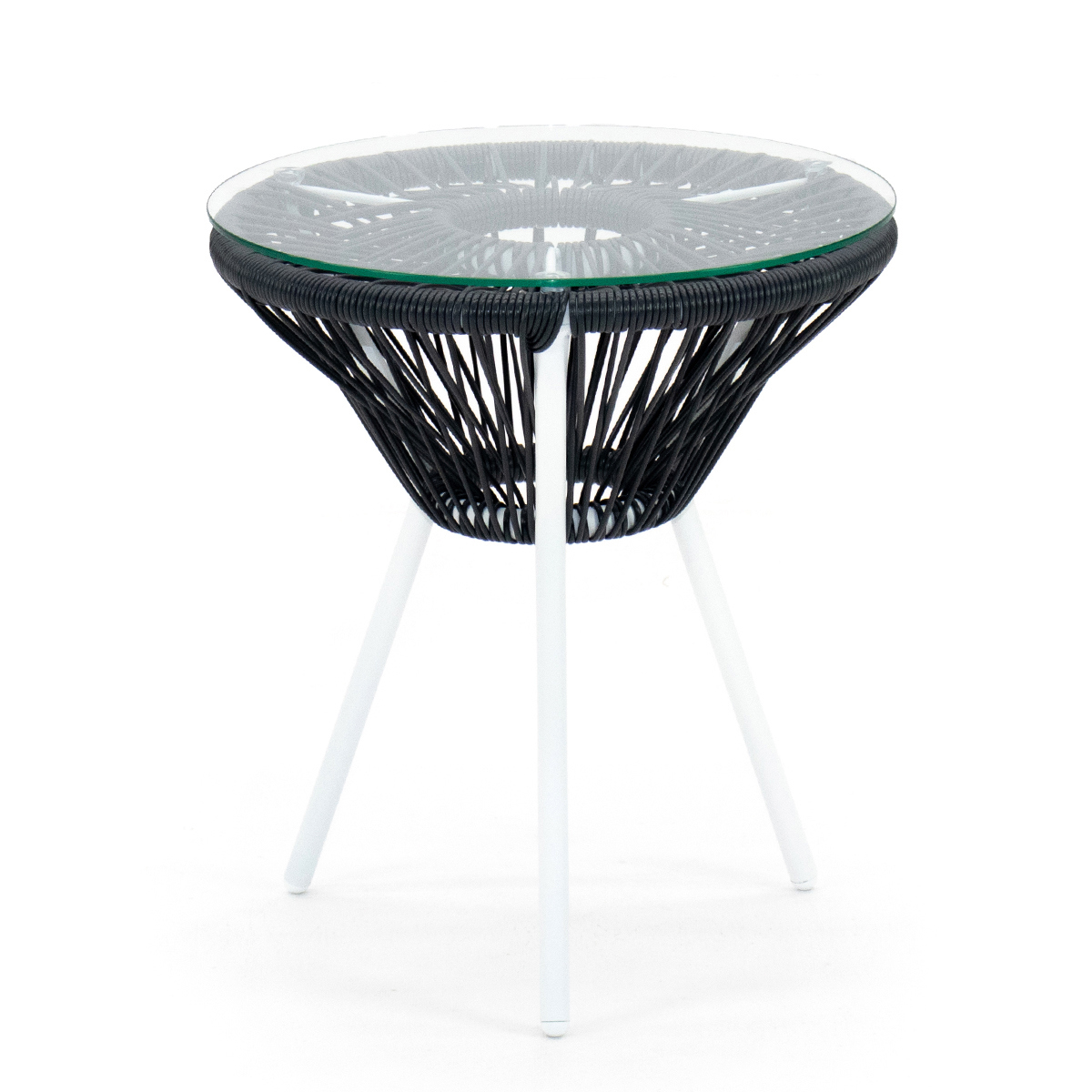 Изображение товара Садовый кофейный столик Kornera Акапулько 42x42x48 см сталь искусственный ротанг серый