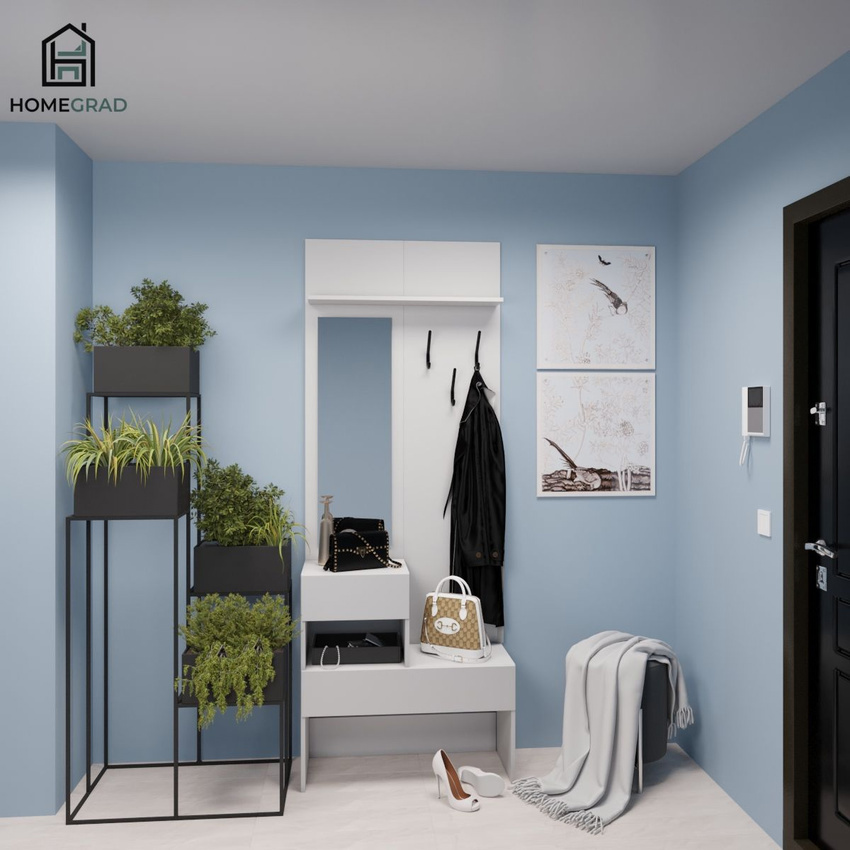 Изображение товара Комплект мебели для прихожей Boston с зеркалом и ящиками 80x210 см Белый