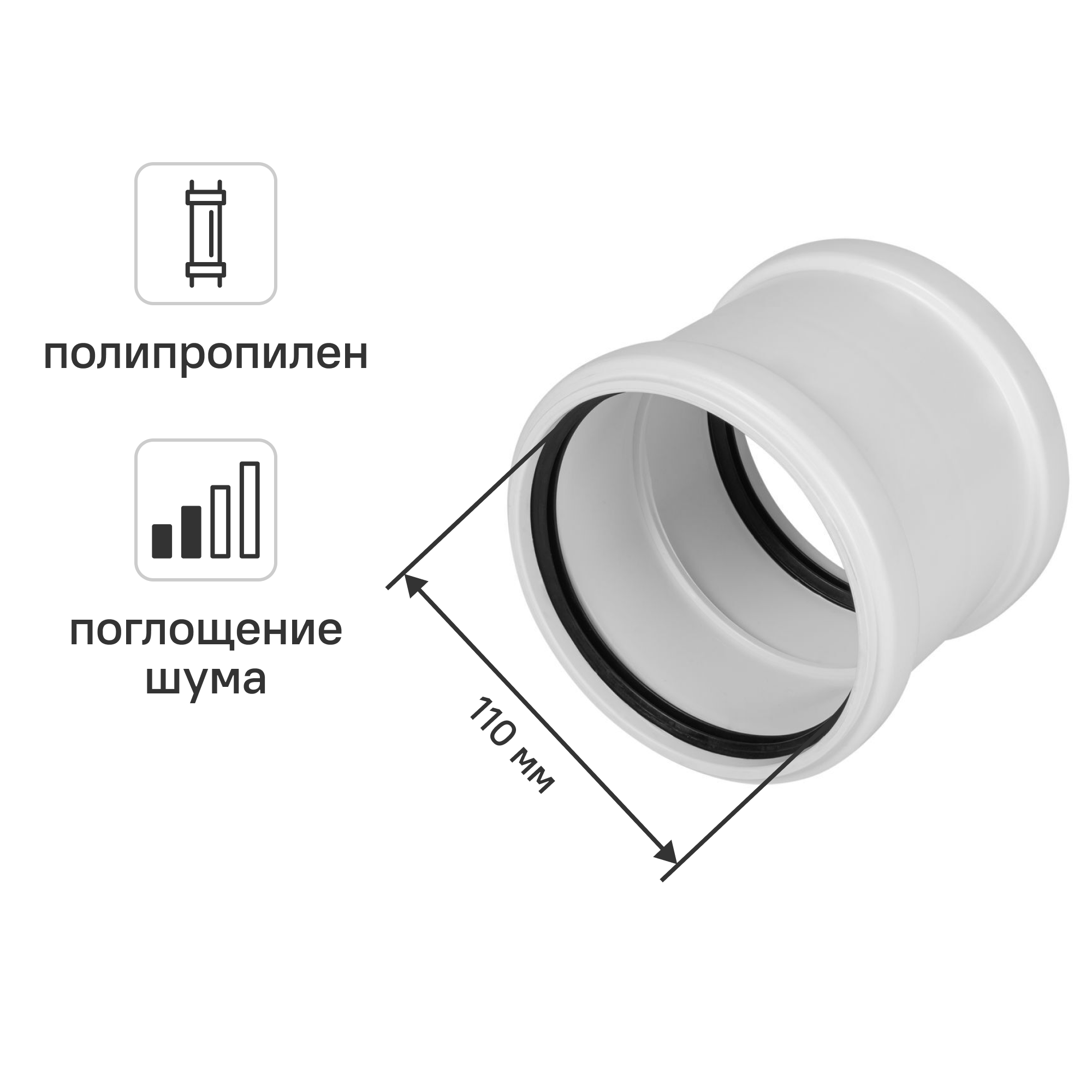 Изображение товара Муфта двухраструбная 110 мм Equation с шумопоглощением полипропилен