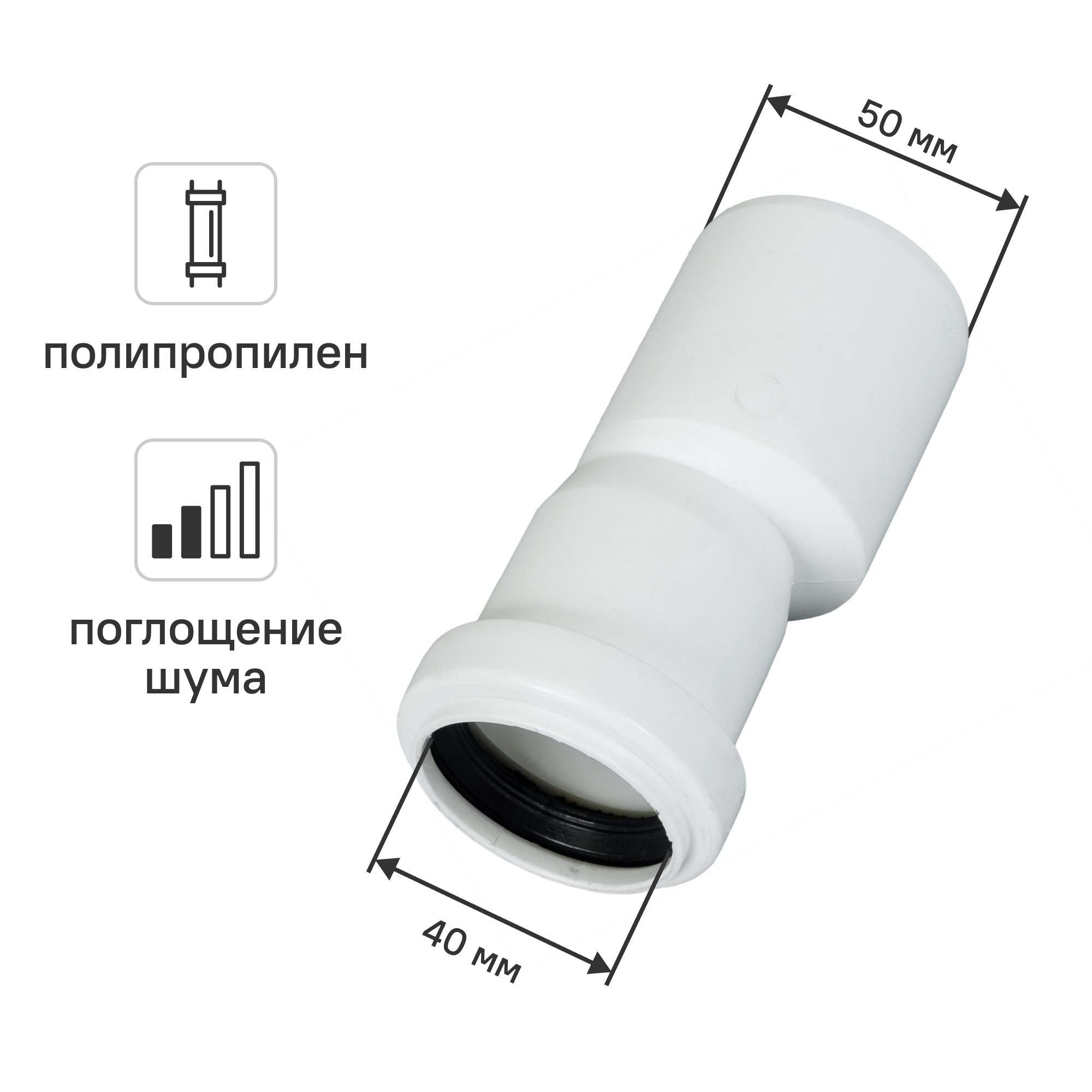 Изображение товара Переход эксцентрический Equation 40/50 мм с шумопоглощением - прочный полипропилен
