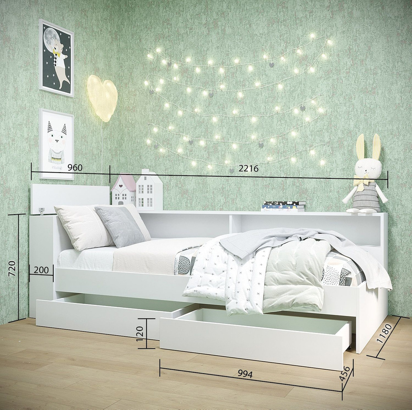 Изображение товара Кровать Homegrad 015268/00 117x72x222 см белый ЛДСП современный стиль