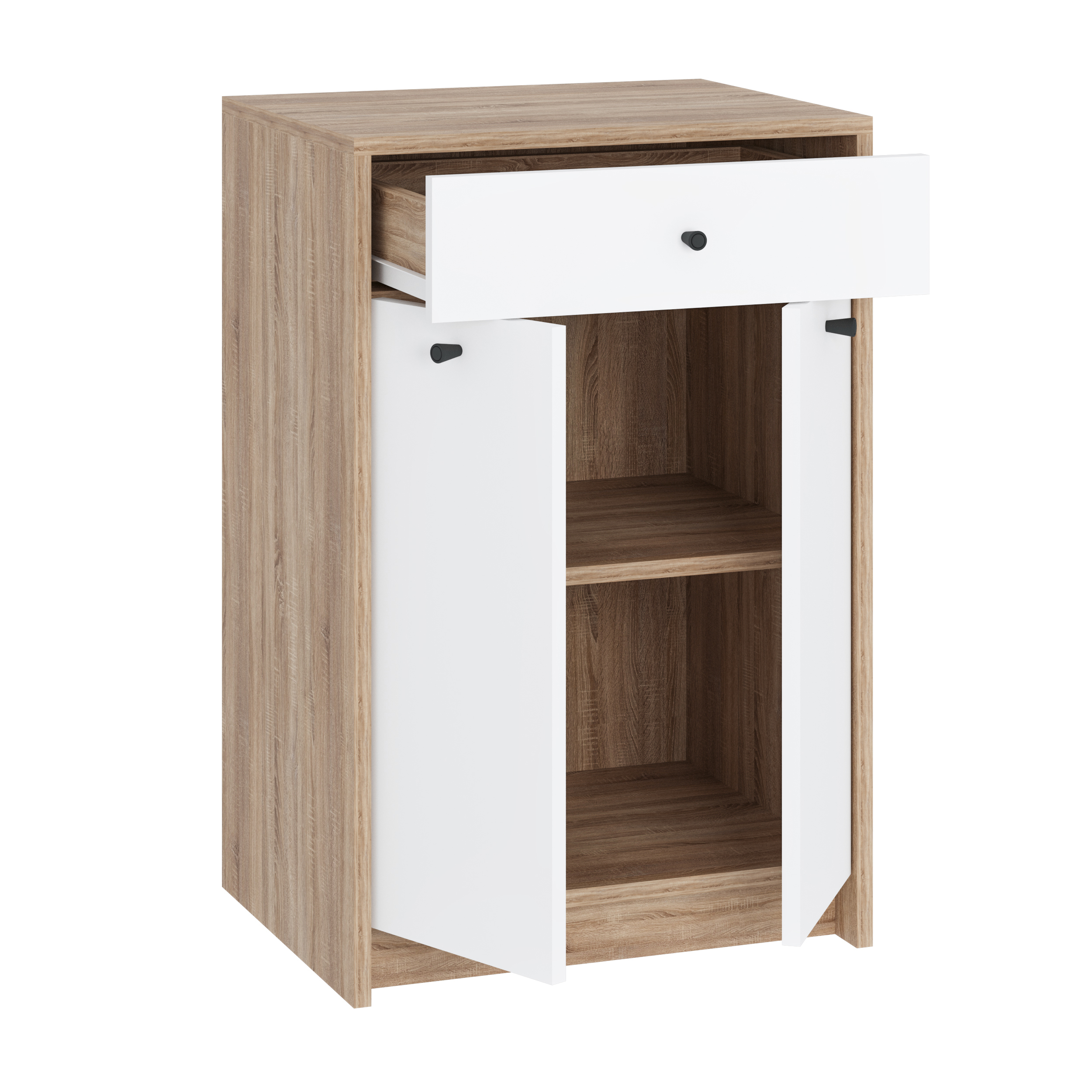 Изображение товара Комод Атмосфера с ящиком и двумя дверцами 50x40x76 см из ЛДСП цвет дуб сонома и белый