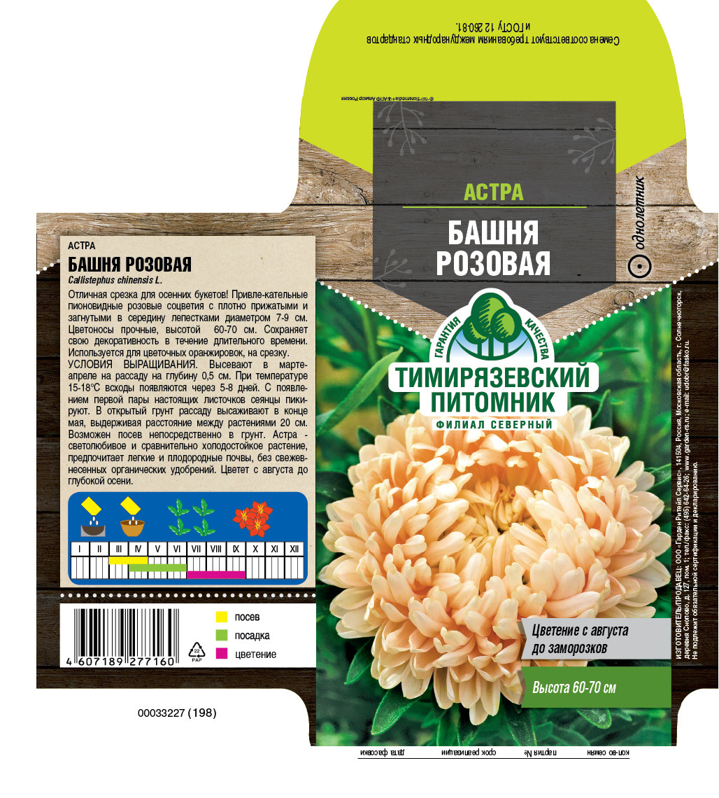 Изображение товара Семена цветов Тимирязевский питомник астра Башня розовый