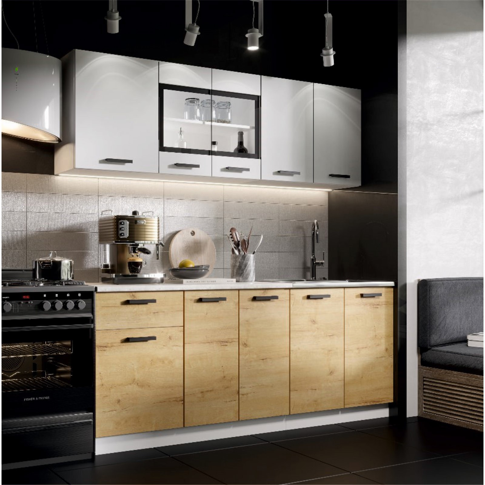 Изображение товара Кухня Хозяюшка Белый гладкий/Дуб Вотан 2000х600