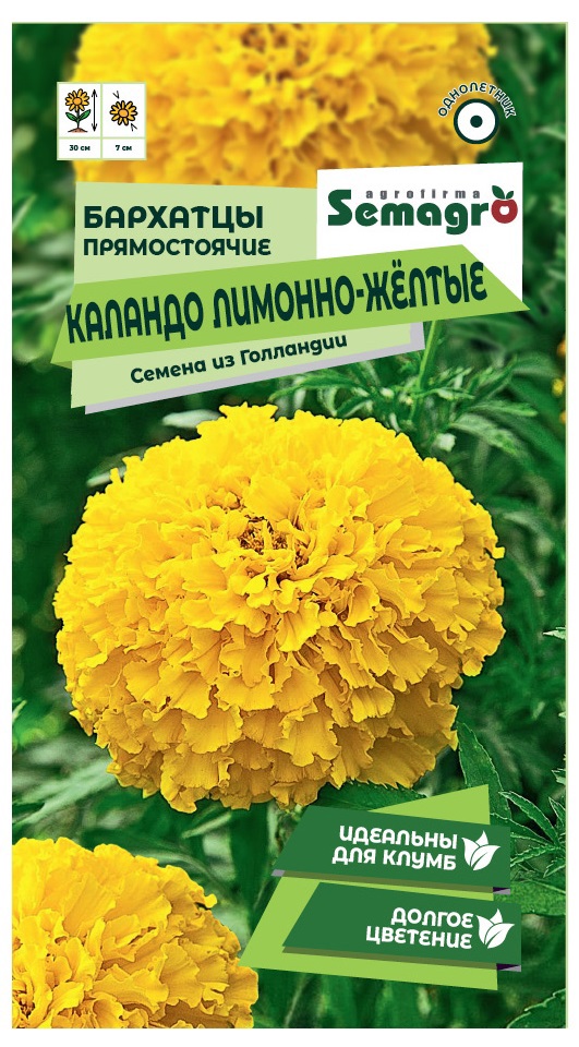 Изображение товара Семена цветов бархатцы Каландо лимонно-желтый
