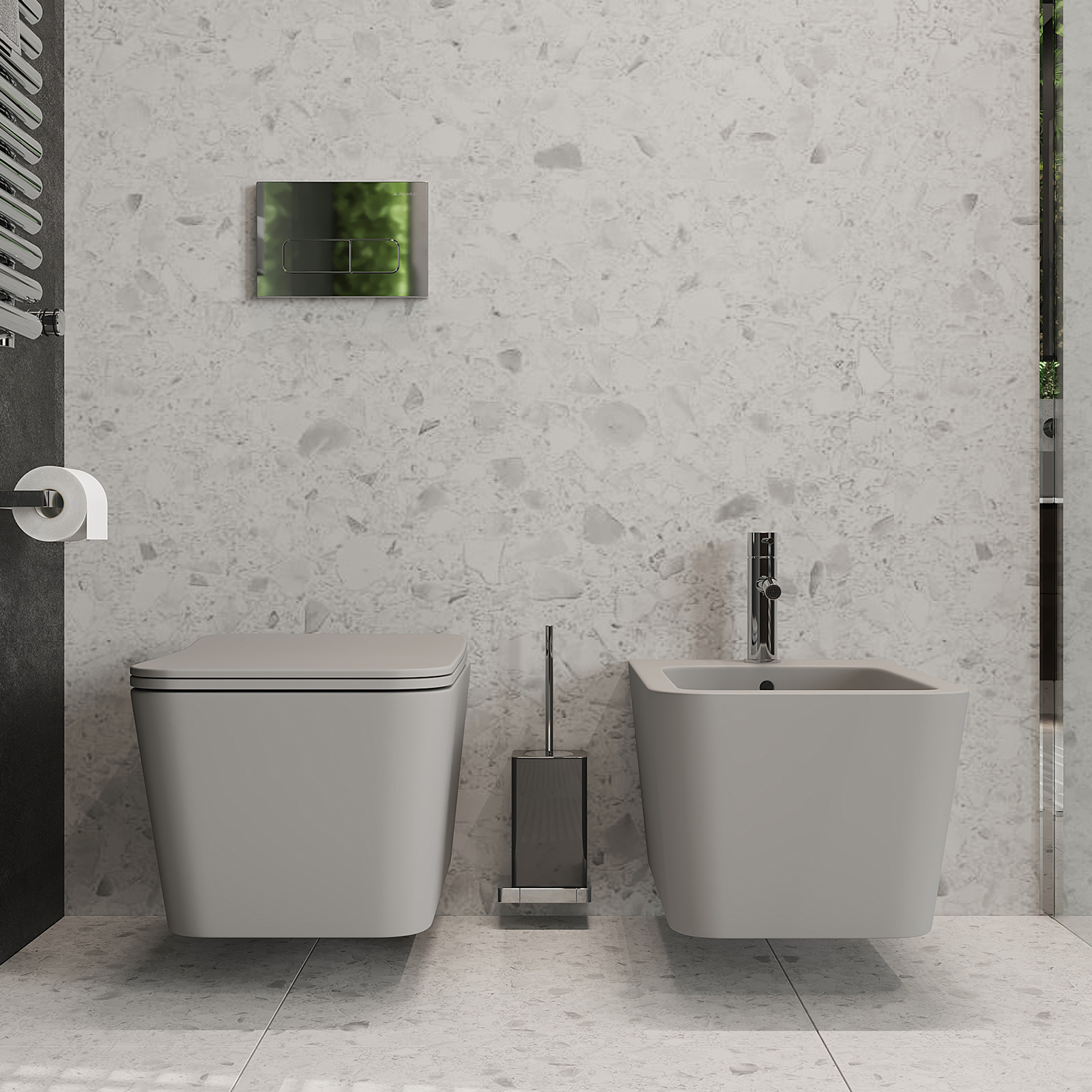 Изображение товара Инсталляция TECEspring с панелью смыва и унитазом безободковым серый матовый