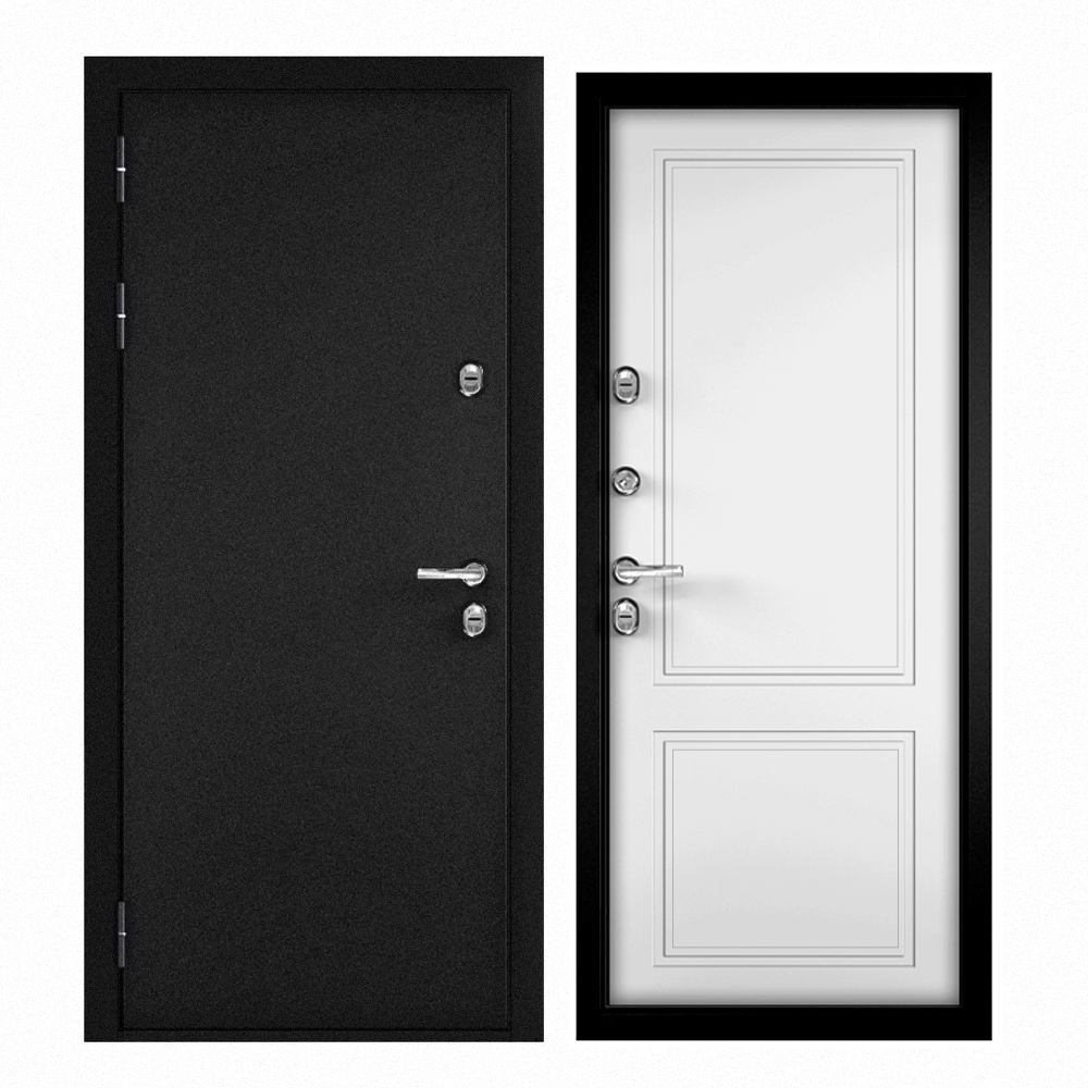 Изображение товара Входная дверь Buldoors Termo левый 205x86см цвет букле черный/белый матовый