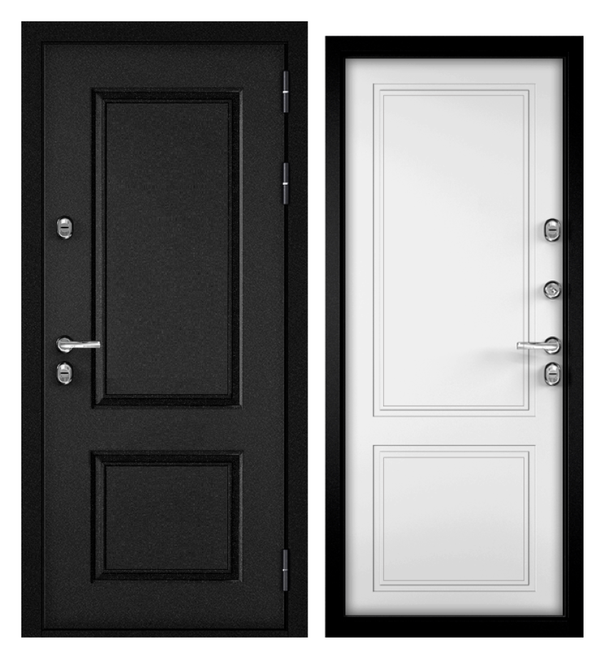 Изображение товара Входная дверь Buldoors Termo правый 205x86см цвет букле черный штамп/белый матовый