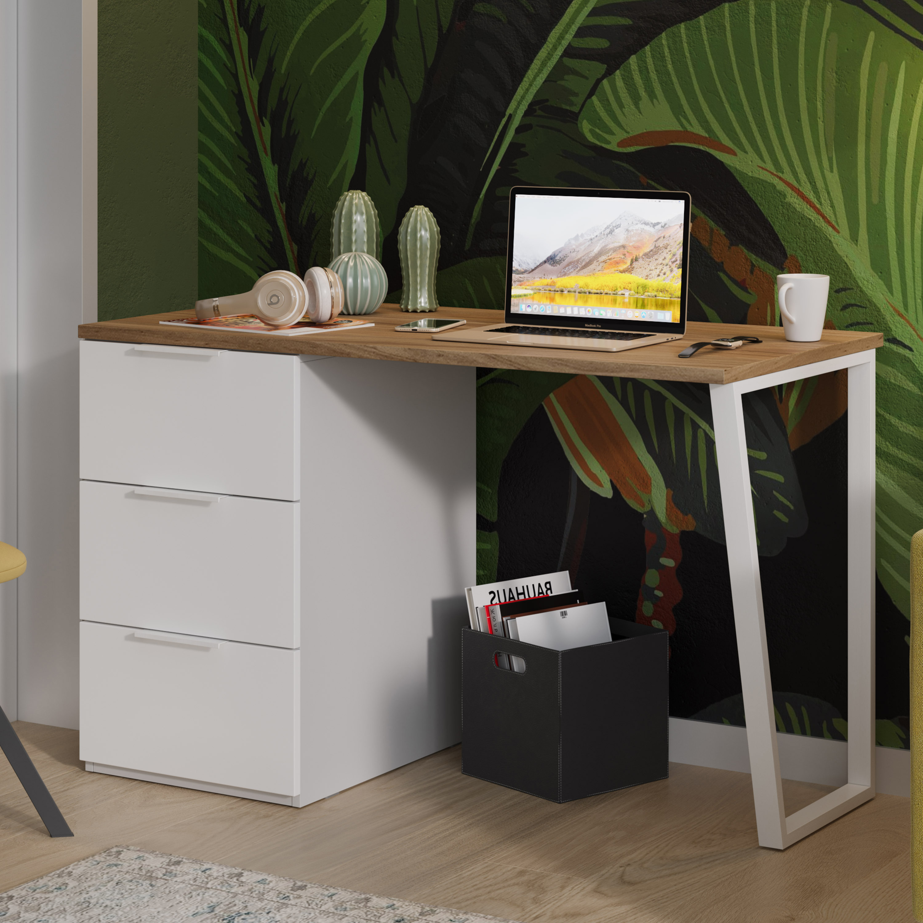 Изображение товара Письменный стол Трия Порто 120x75x58 см, белый и коричневый, ЛДСП