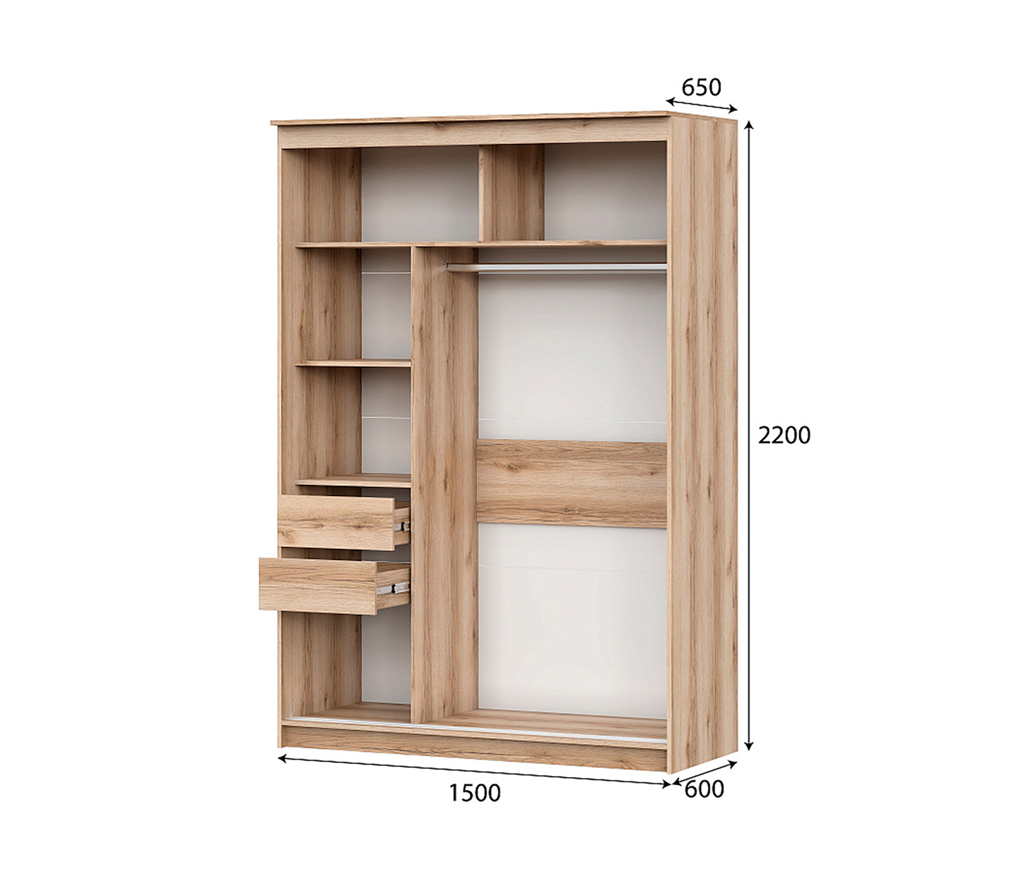 Изображение товара Шкаф-купе Sv-мебель 220x150x65 см с зеркалом и полками