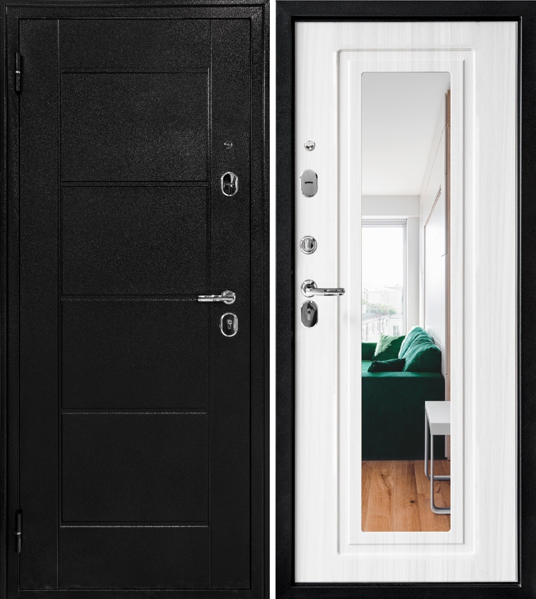 Изображение товара Входная дверь Форпост 75 левый 205x96см цвет антик тёмно-коричневый/лиственница беленая с зеркалом