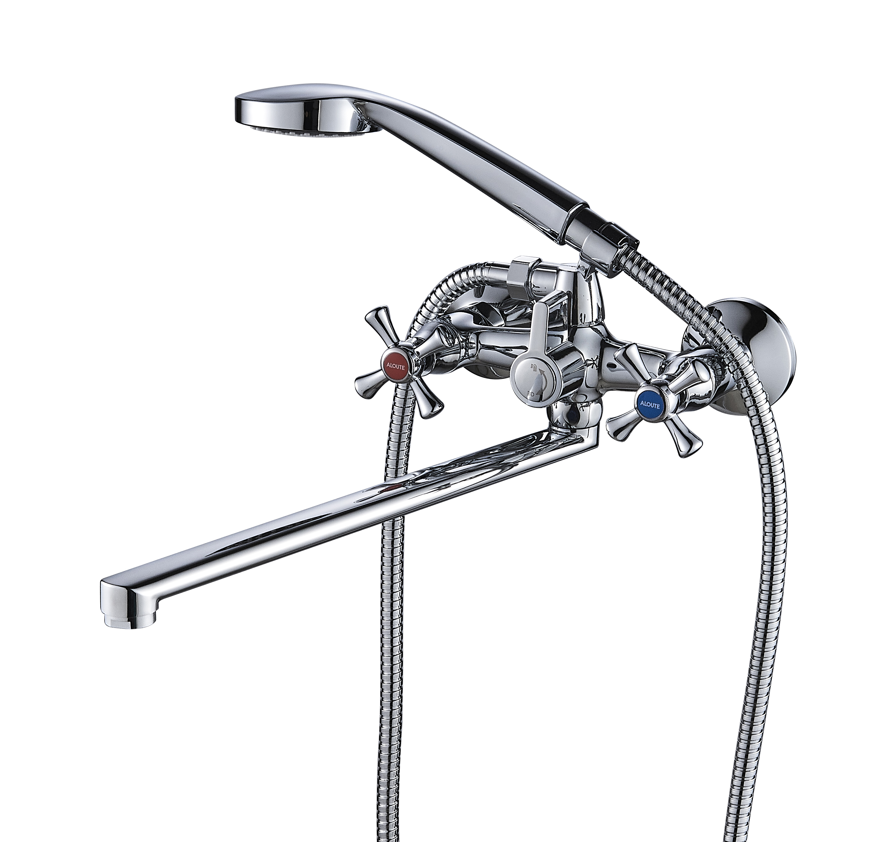 Изображение товара Смеситель для ванны Aloute A5883 двухвентильный с душевой лейкой цвет серебристый