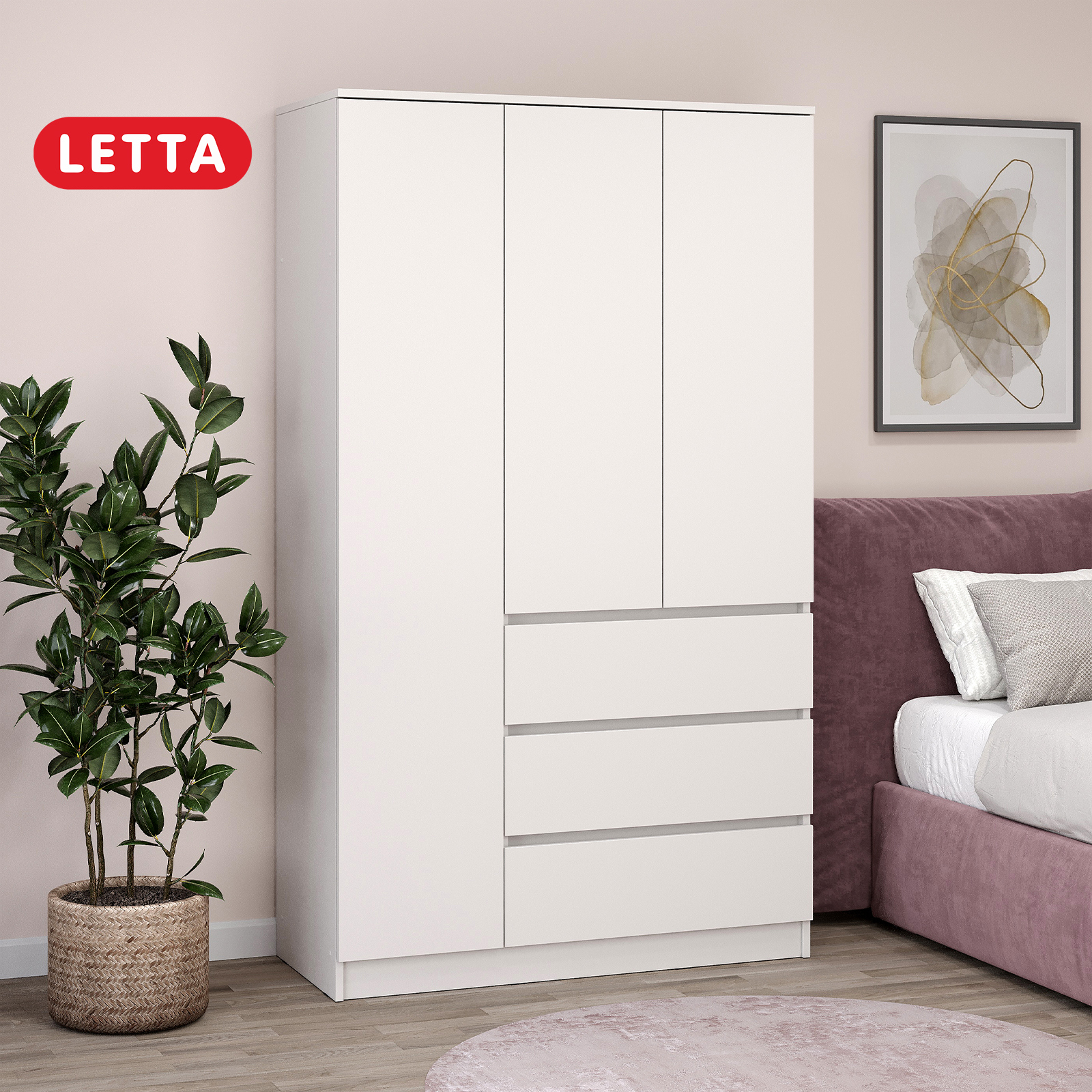 Изображение товара Шкаф распашной Letta 105x180x45 см белый ЛДСП модель Пакс 3в1