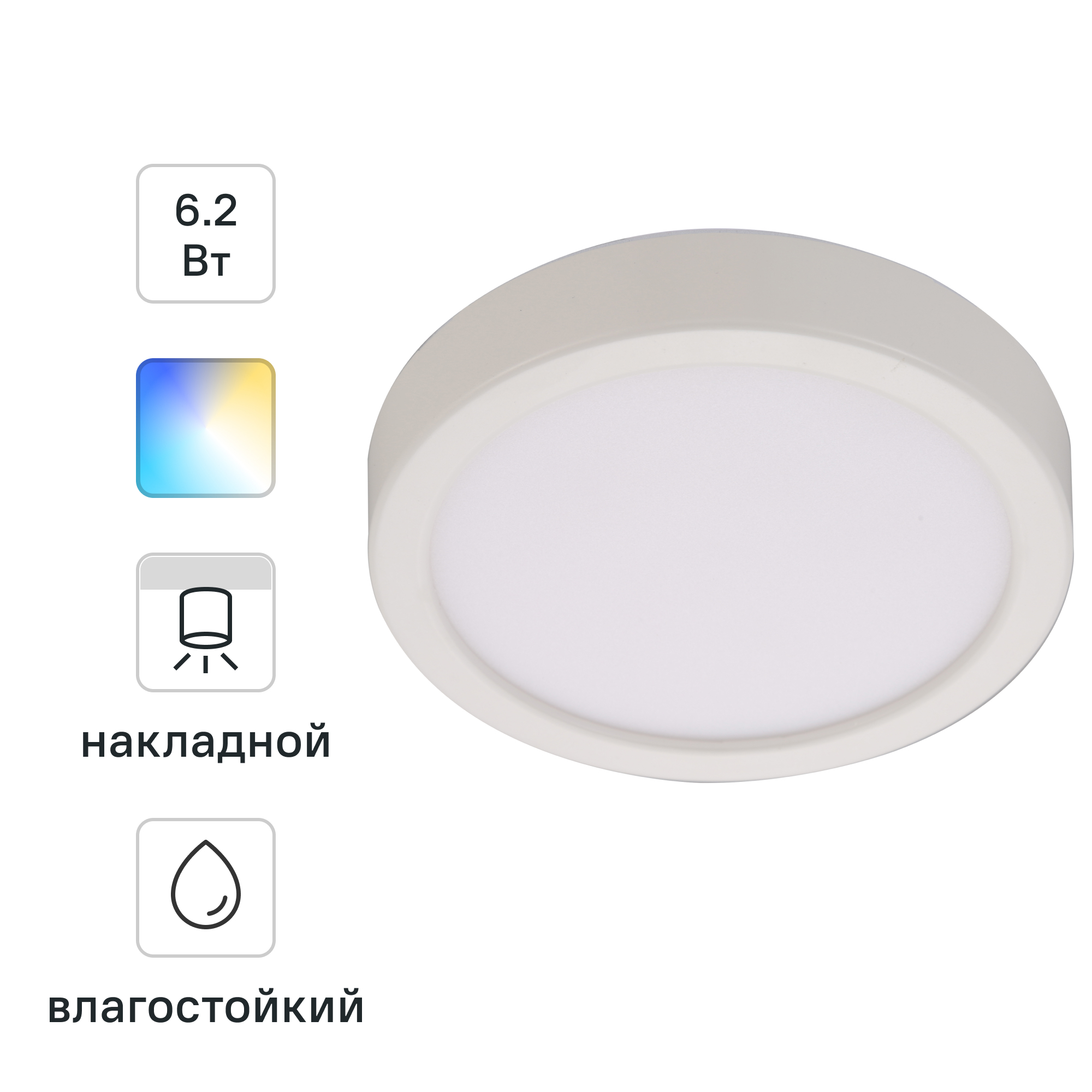 Изображение товара Светодиодный влагозащищенный накладной спот Inspire Sanoa 12.3 см IP44 6.2 Вт