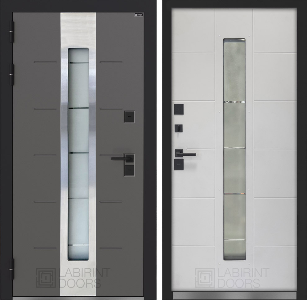 Изображение товара Входная дверь Лабиринт Тундра плюс левый 205x96см цвет графит шелк/белый софт