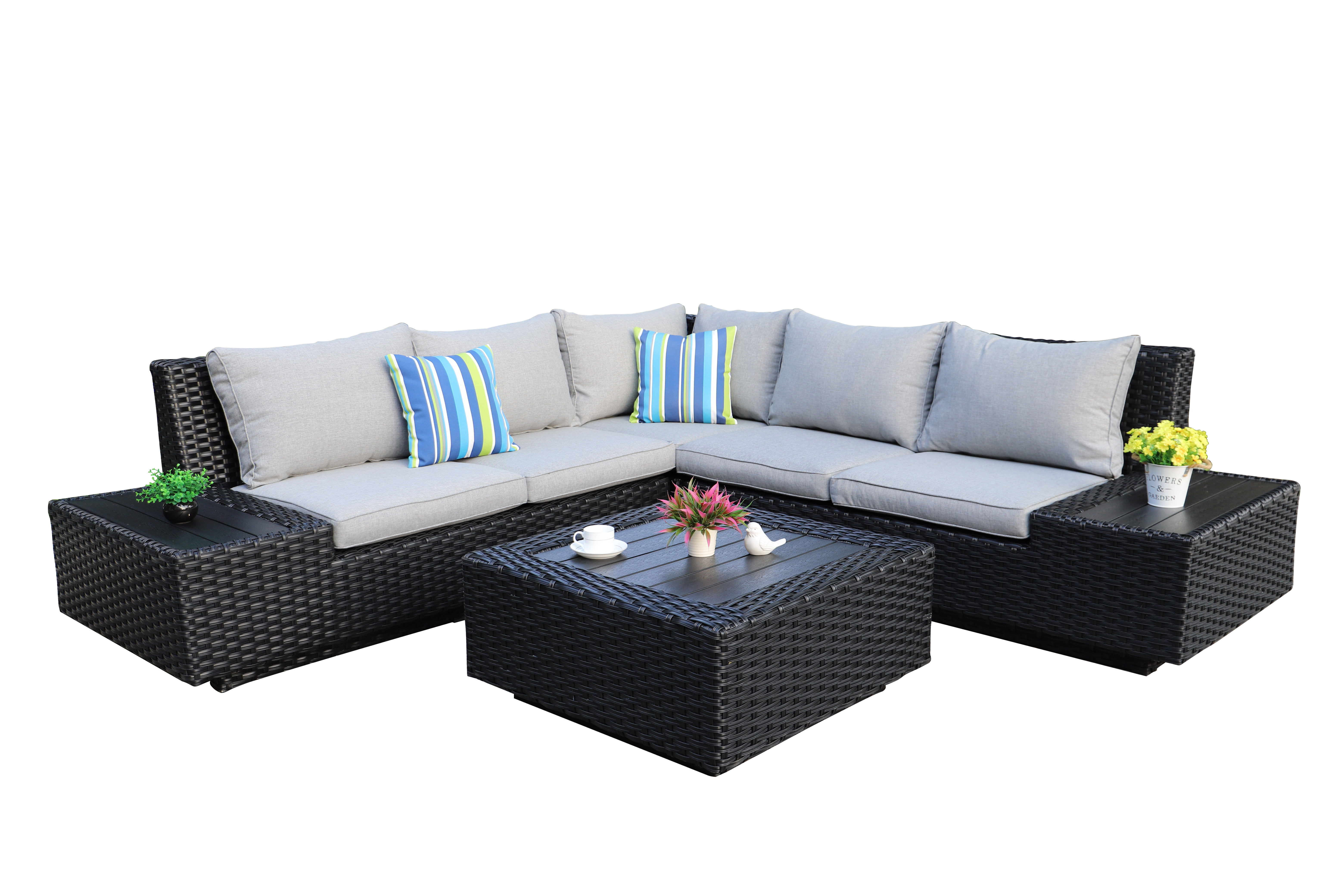 Изображение товара Набор садовой мебели Палермо с подушками из искусственного ротанга черный