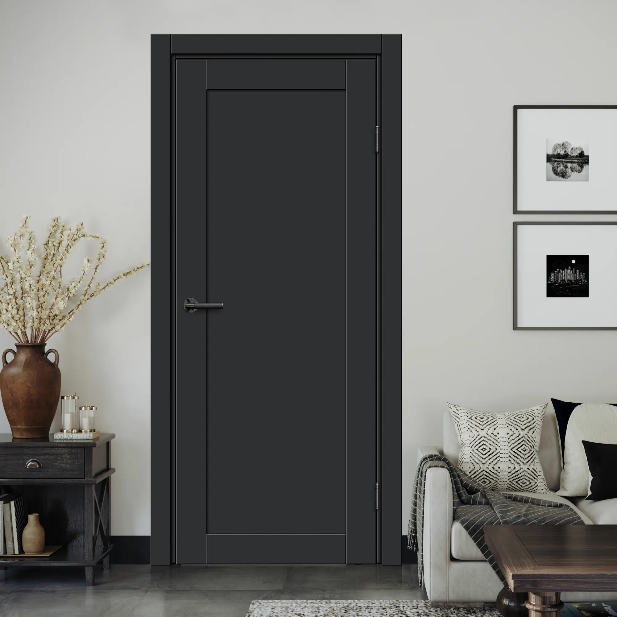 Дверь межкомнатная глухая Дестро 60x200 см Hardflex цвет стип антрацит с замком и петлями - 6