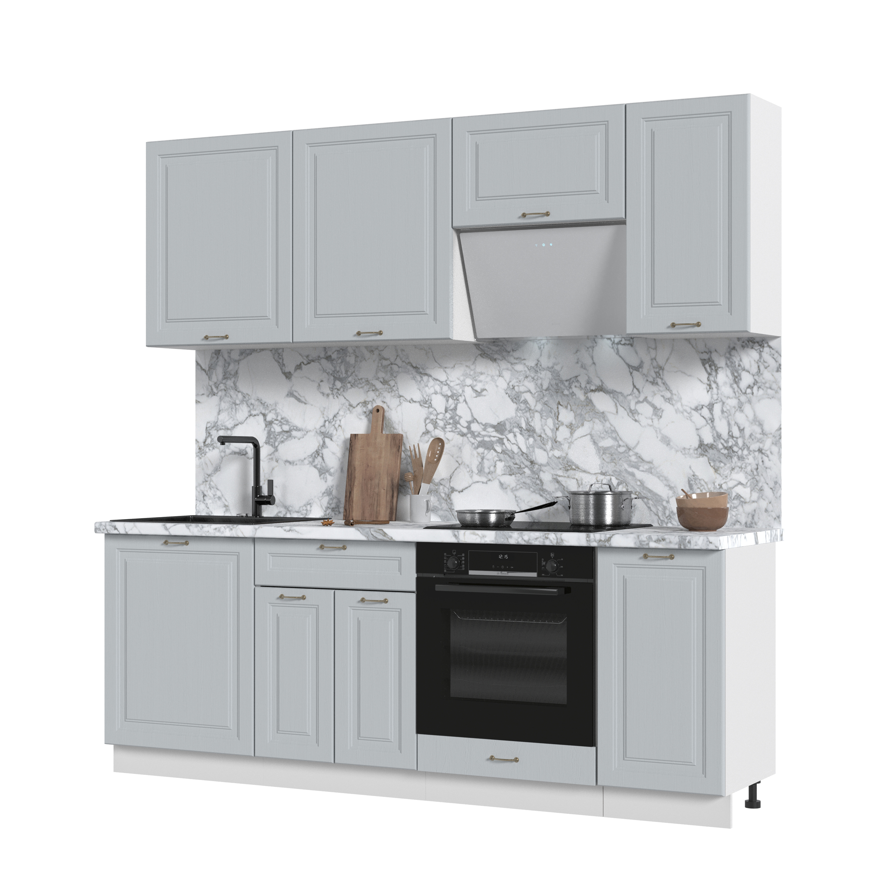 Изображение товара Кухонный гарнитур KAMEOL Франция 220x217x47.8 см, серый/белый, без столешницы