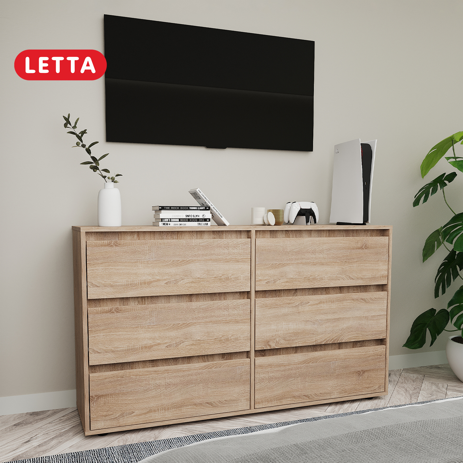 Изображение товара Комод Letta City New 6 ящиков 140x83x39.40 см ЛДСП цвет дуб сонома