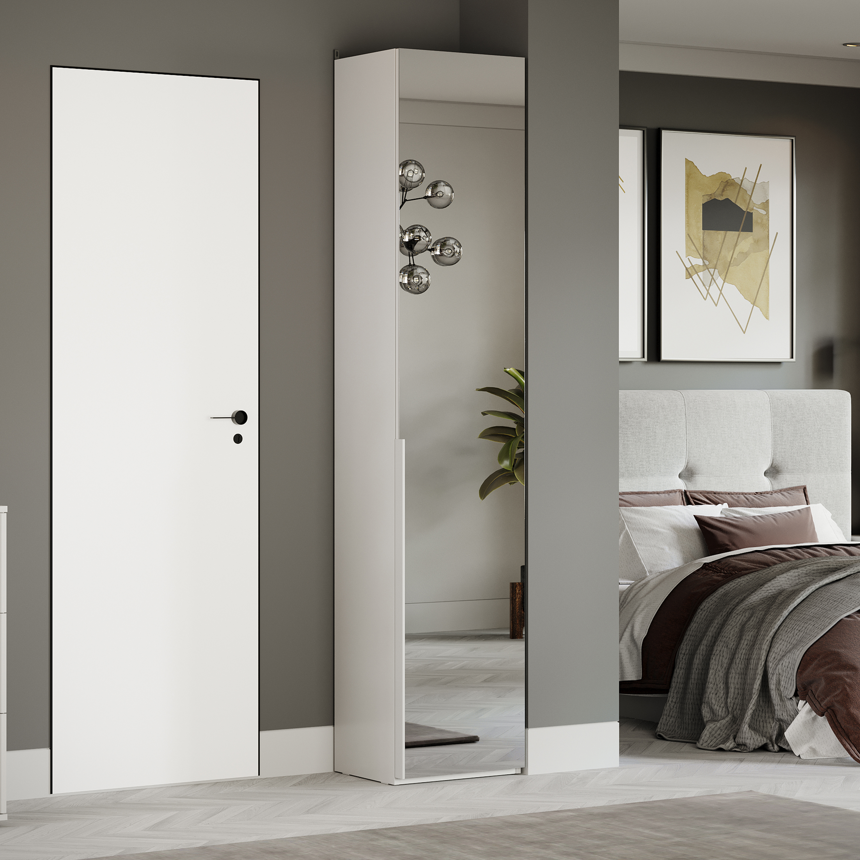 Изображение товара Шкаф Трия 45x217x37 см ЛДСП цвет белый жемчуг/белый жемчуг