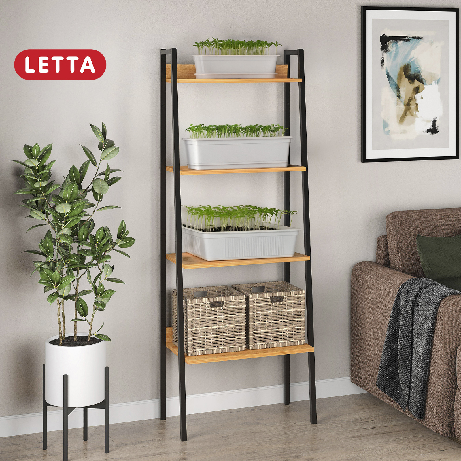 Изображение товара Стеллаж с полками Letta 58x155x30 см ЛДСП черный дуб вотан современный дизайн