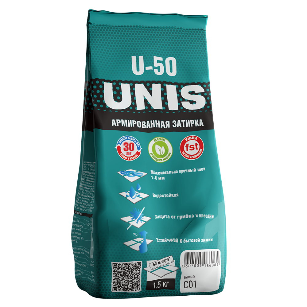 Изображение товара Затирка армированная Unis U-50 белая 1,5 кг