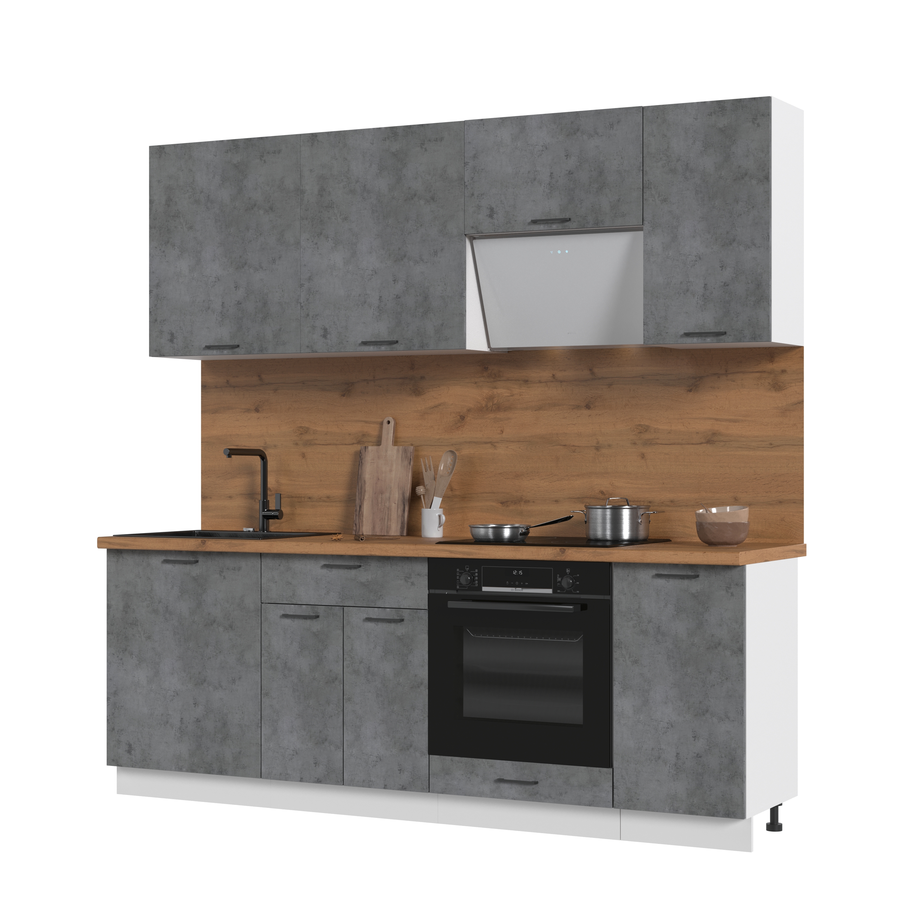 Изображение товара Кухонный гарнитур KAMEOL Венера 220x217 см, Белый корпус, Бетон фасады