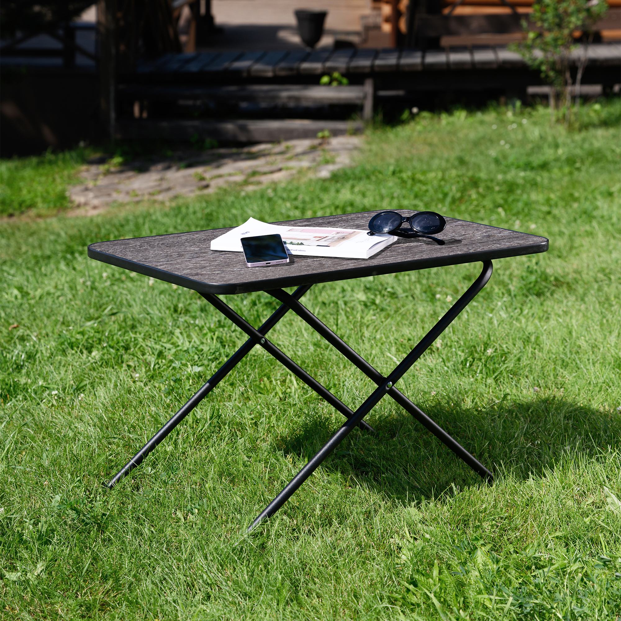 Изображение товара Садовый стол нераздвижной складной Nika 68x62 см из ясеня с ротангом черный