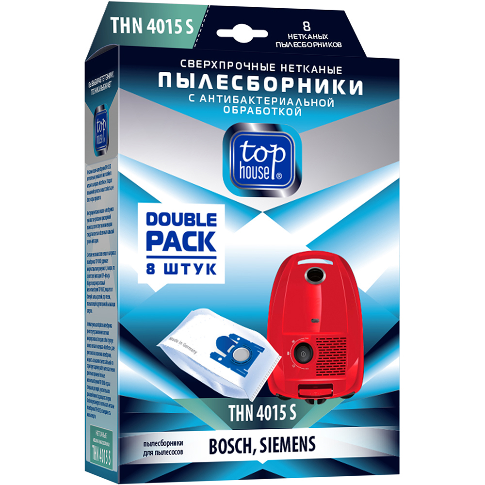 Изображение товара Мешки тканевые для пылесоса Top house Thn 4015 s 0.209 л 8 шт Изображение товара Мешки тканевые для пылесоса Top house Thn 4015 s 0.209 л 8 шт