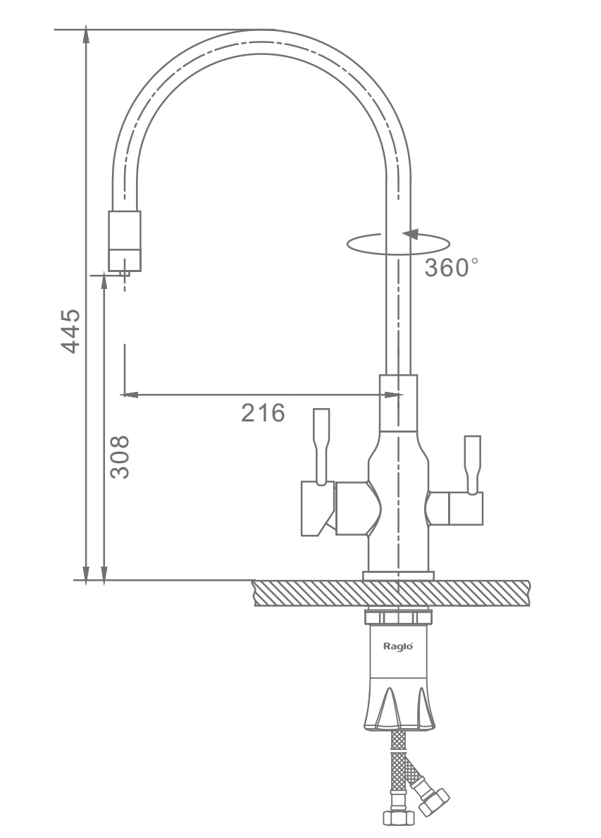Изображение товара Смеситель Raglo R81.64.03 с гибким изливом 31 см, сатин-желтый (Китай)