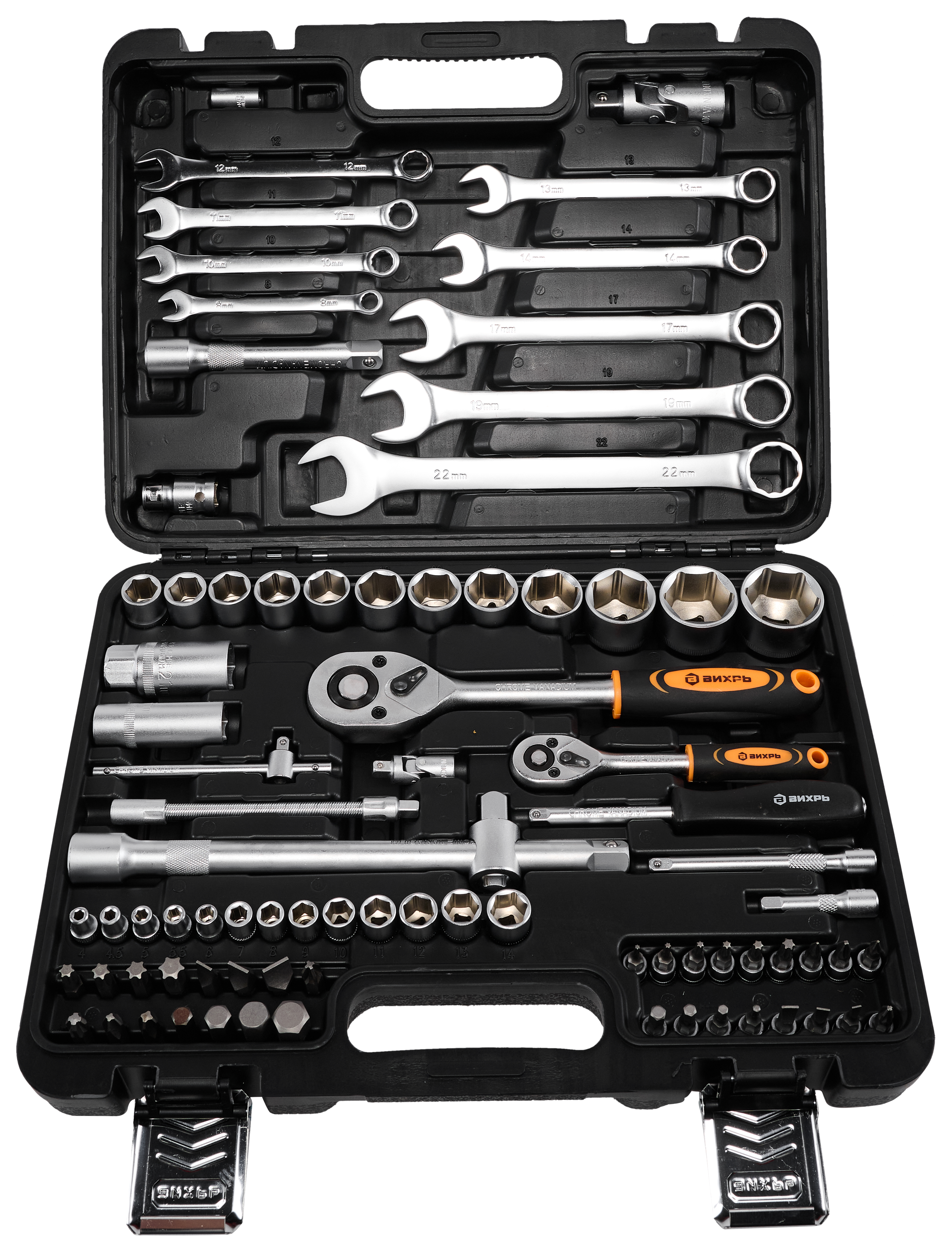 Изображение товара Комплект инструментов Вихрь 82 предмета в кейсе для ремонта автомобилей и техники