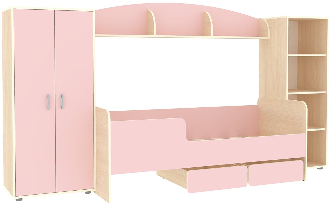 Изображение товара Детская кровать Кариви Сказка 289x143 см из ЛДСП с ящиками и бортиками