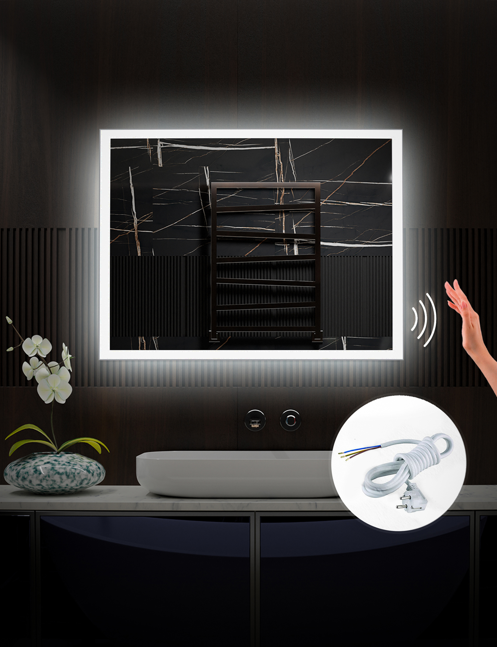 Изображение товара Зеркало в ванную с подсветкой Alfa Mirrors Niko-75 70x50см с датчиком