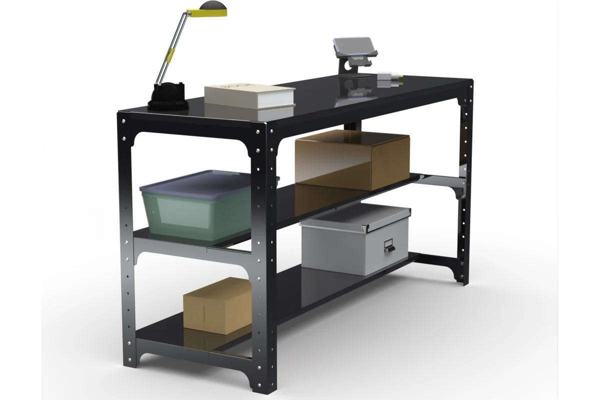 Изображение товара Стол металлический Metalex 201513 с полками, черный, до 260 кг