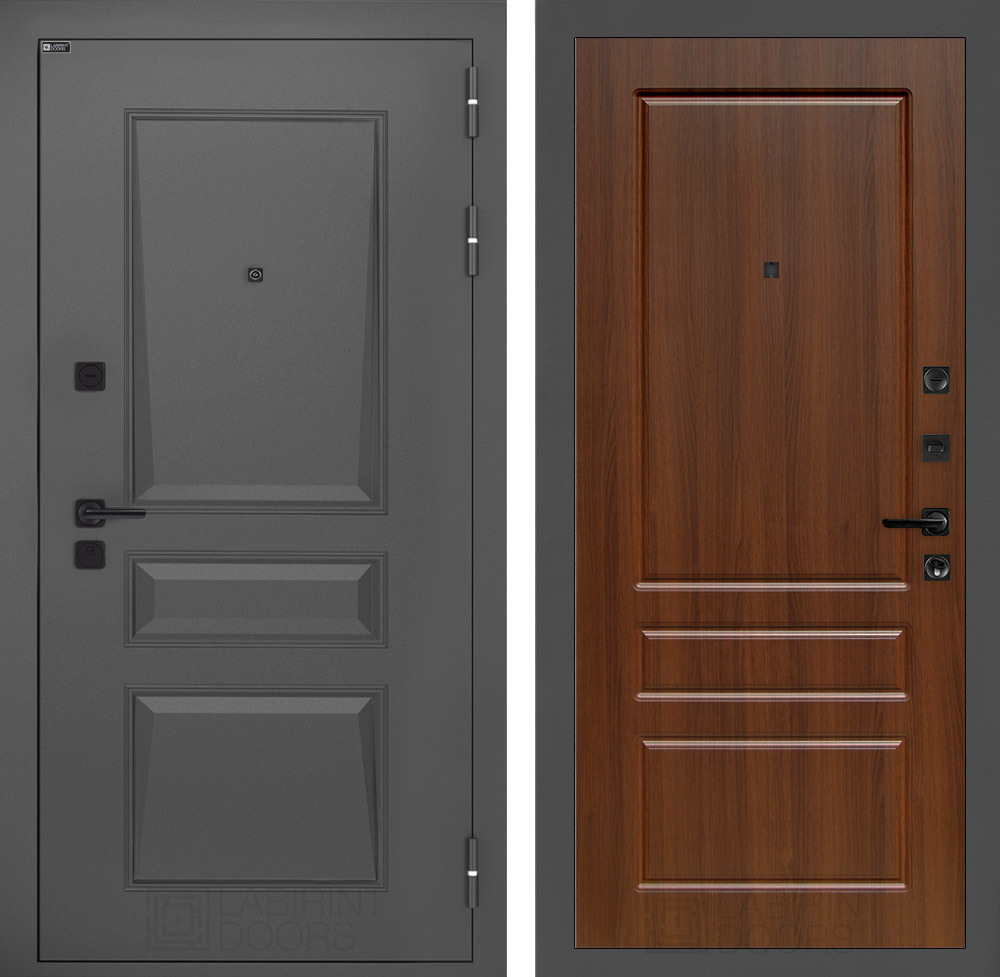 Изображение товара Входная дверь Лабиринт Орлеан П03 правый 205x88см цвет муар серый 7024 матовый/орех бренди