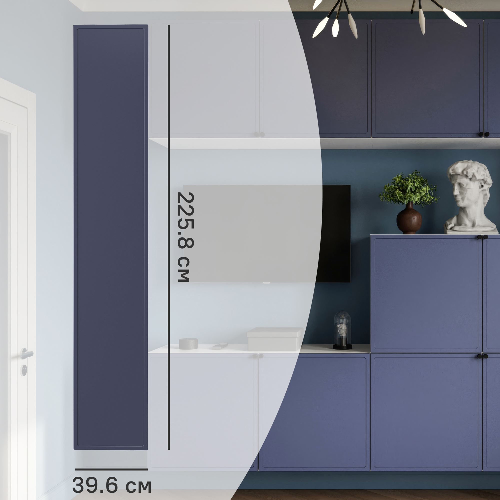 Изображение товара Дверь Лион Амьен 39.6x225.8 см из МДФ цвета индиго